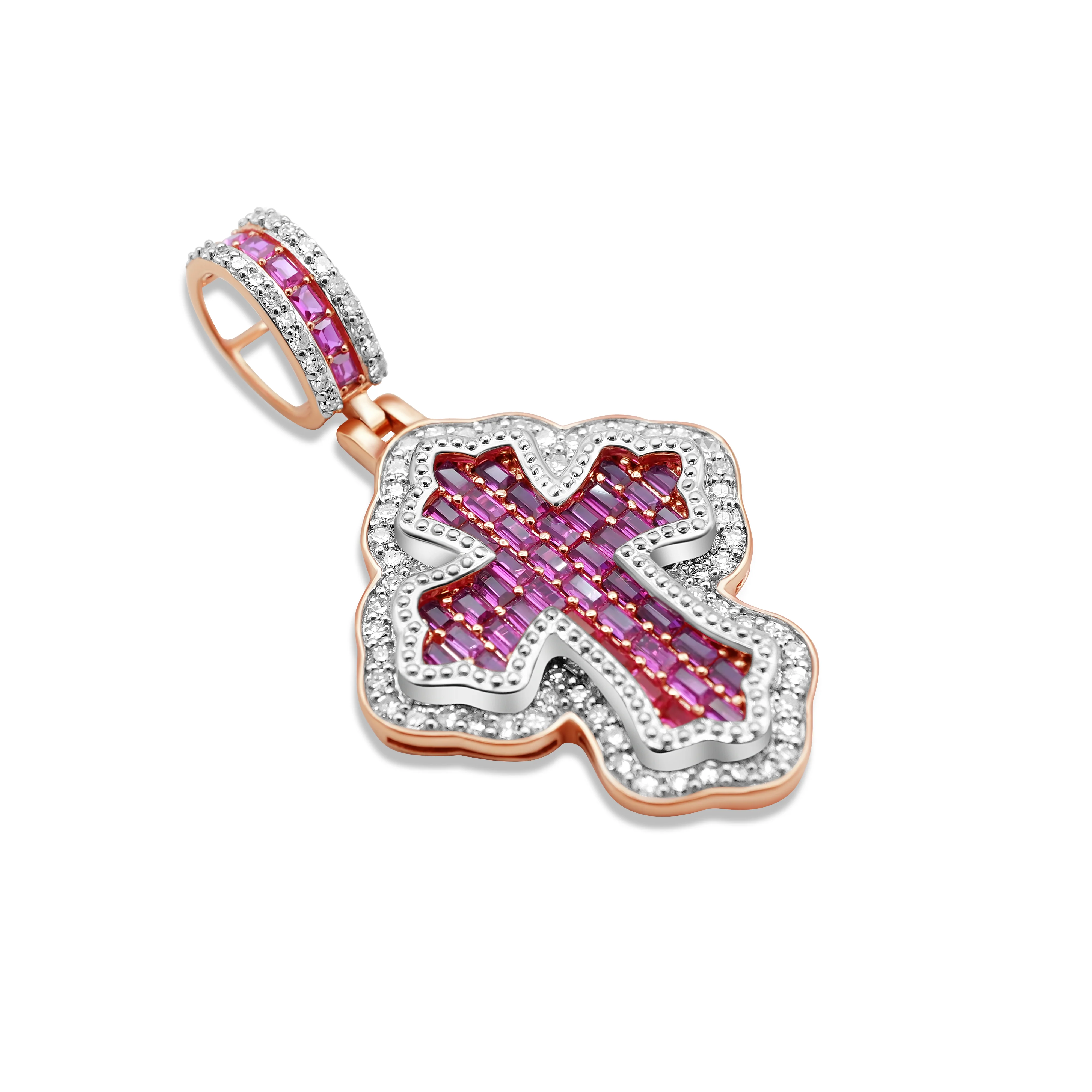 10K Rose Gold Ruby & Diamond Cross Pendant - Image 3