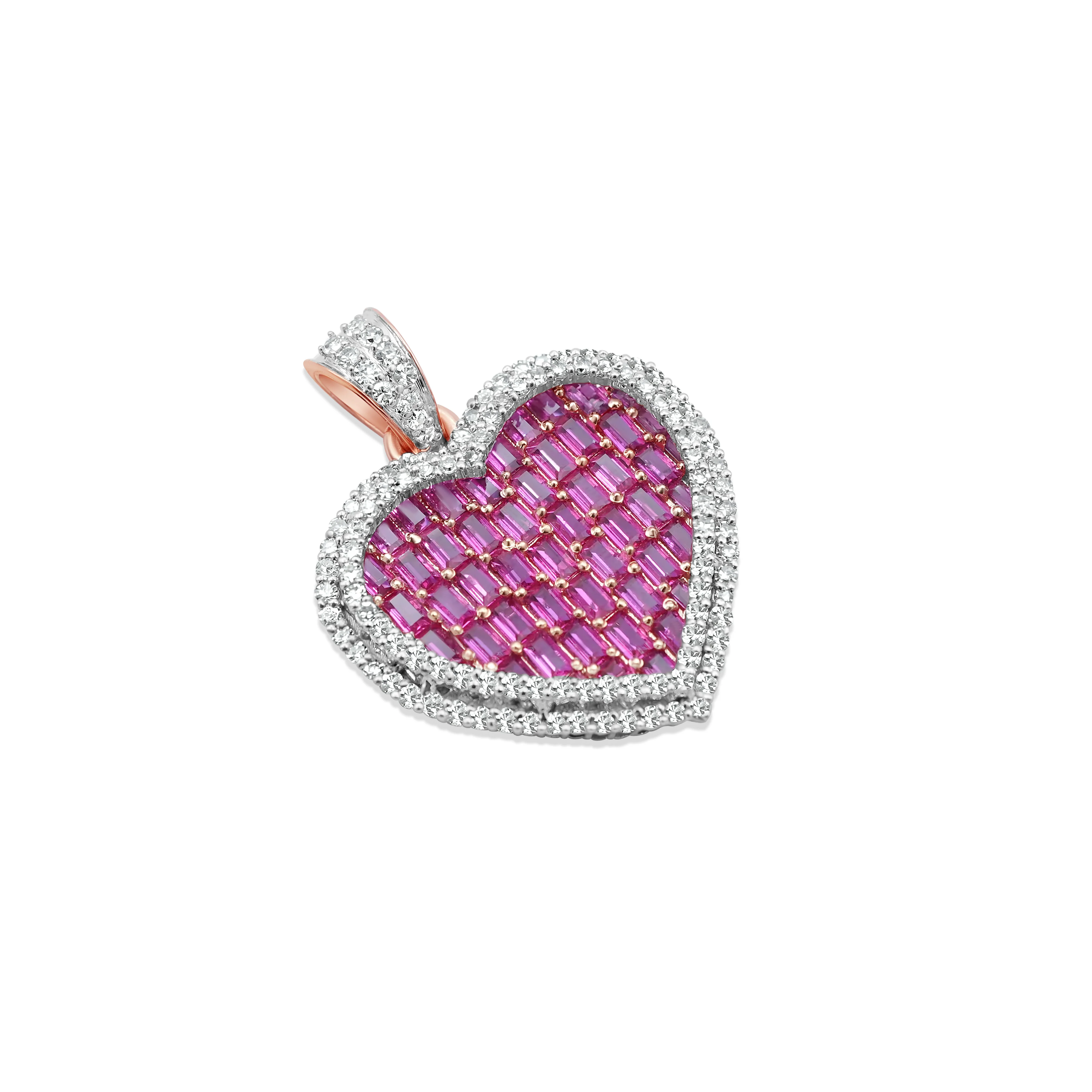 10K Rose Gold Ruby & Diamond Heart Pendant - Image 3