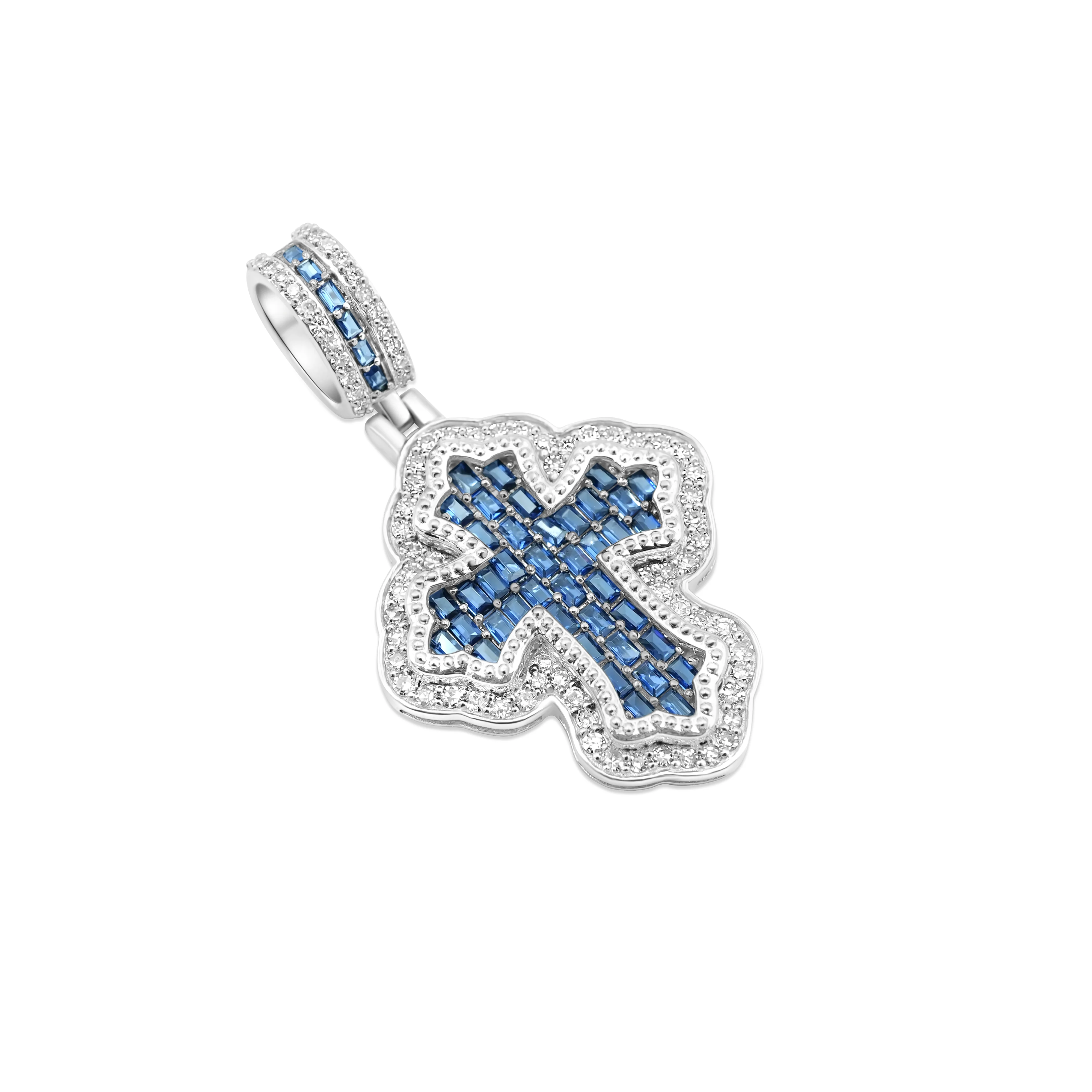 10K White Gold Sapphire & Diamond Cross Pendant - Image 3