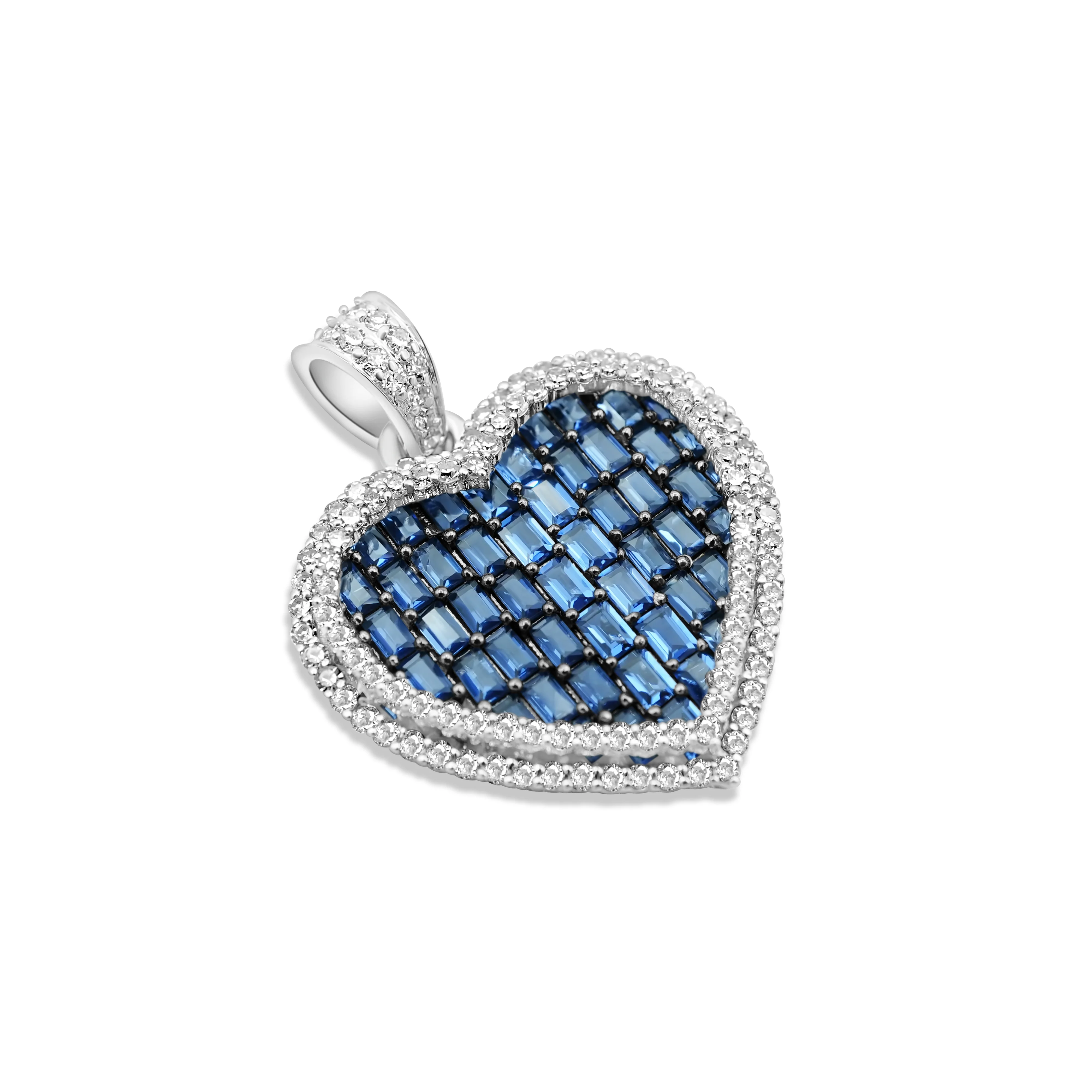 10K White Gold Sapphire & Diamond Heart Pendant - Image 3
