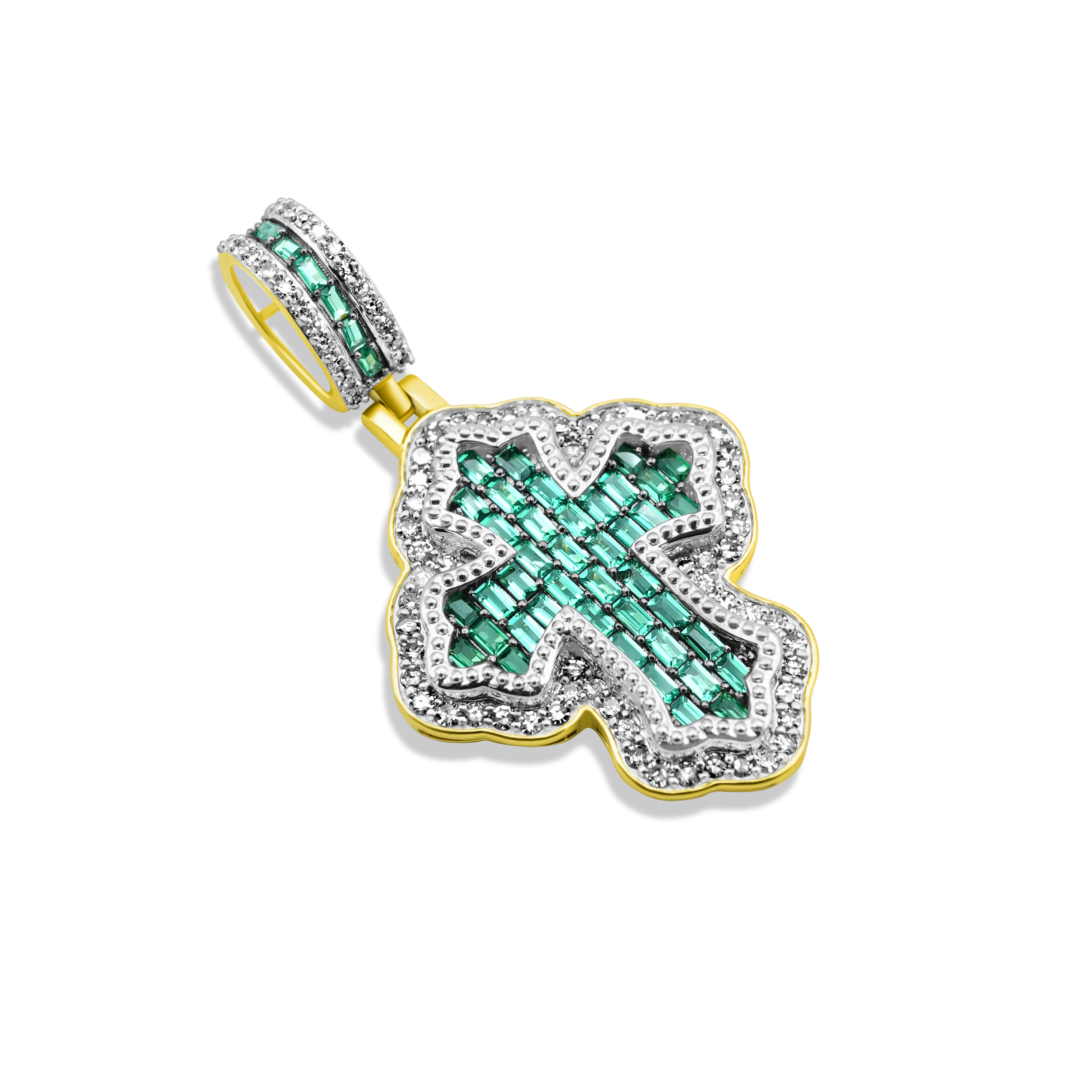 10K Yellow Gold Emerald & Diamond Cross Pendant - Image 3