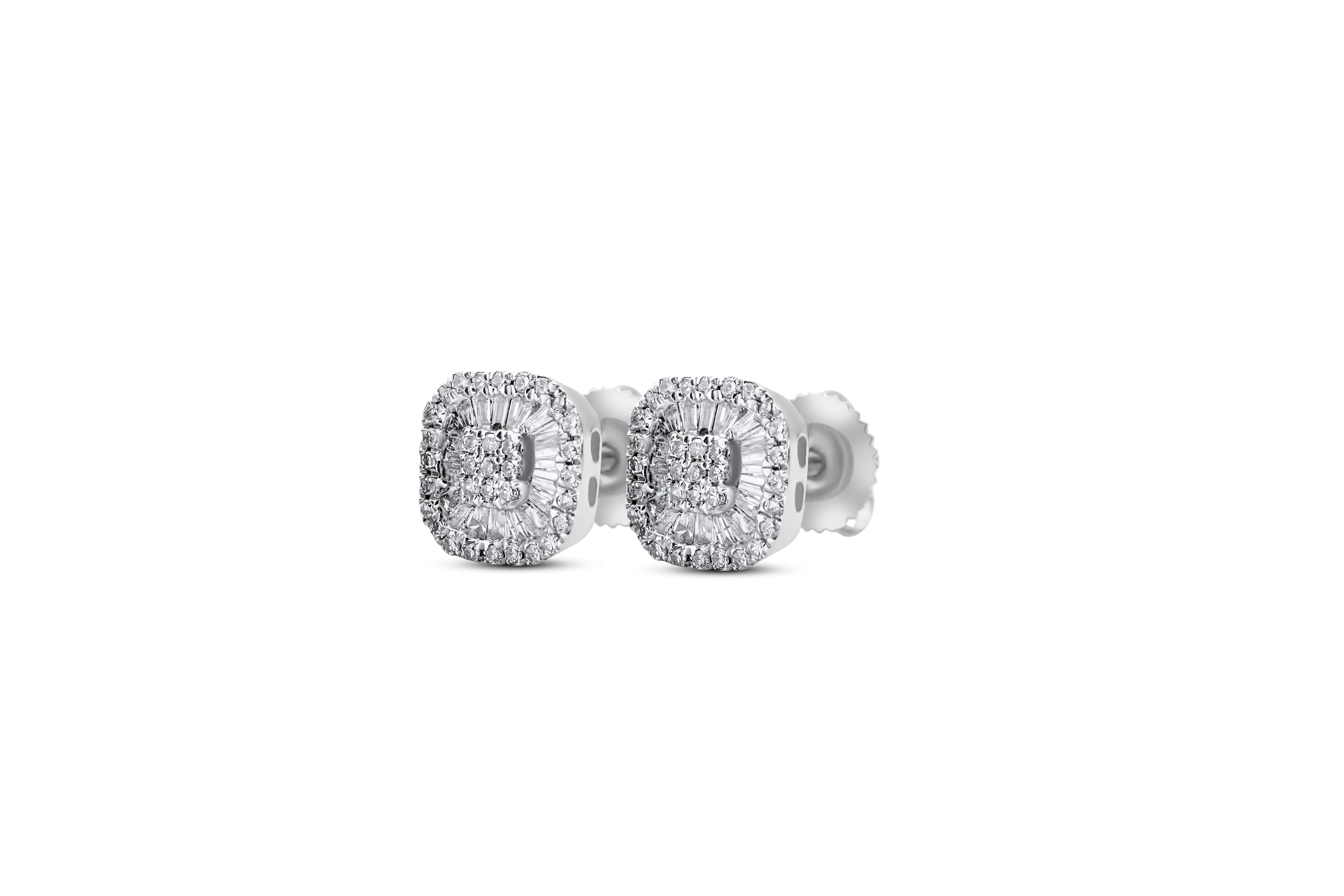 14K Gold Emerald Cluster Diamond Stud Earrings 0.37 CT - Image 2