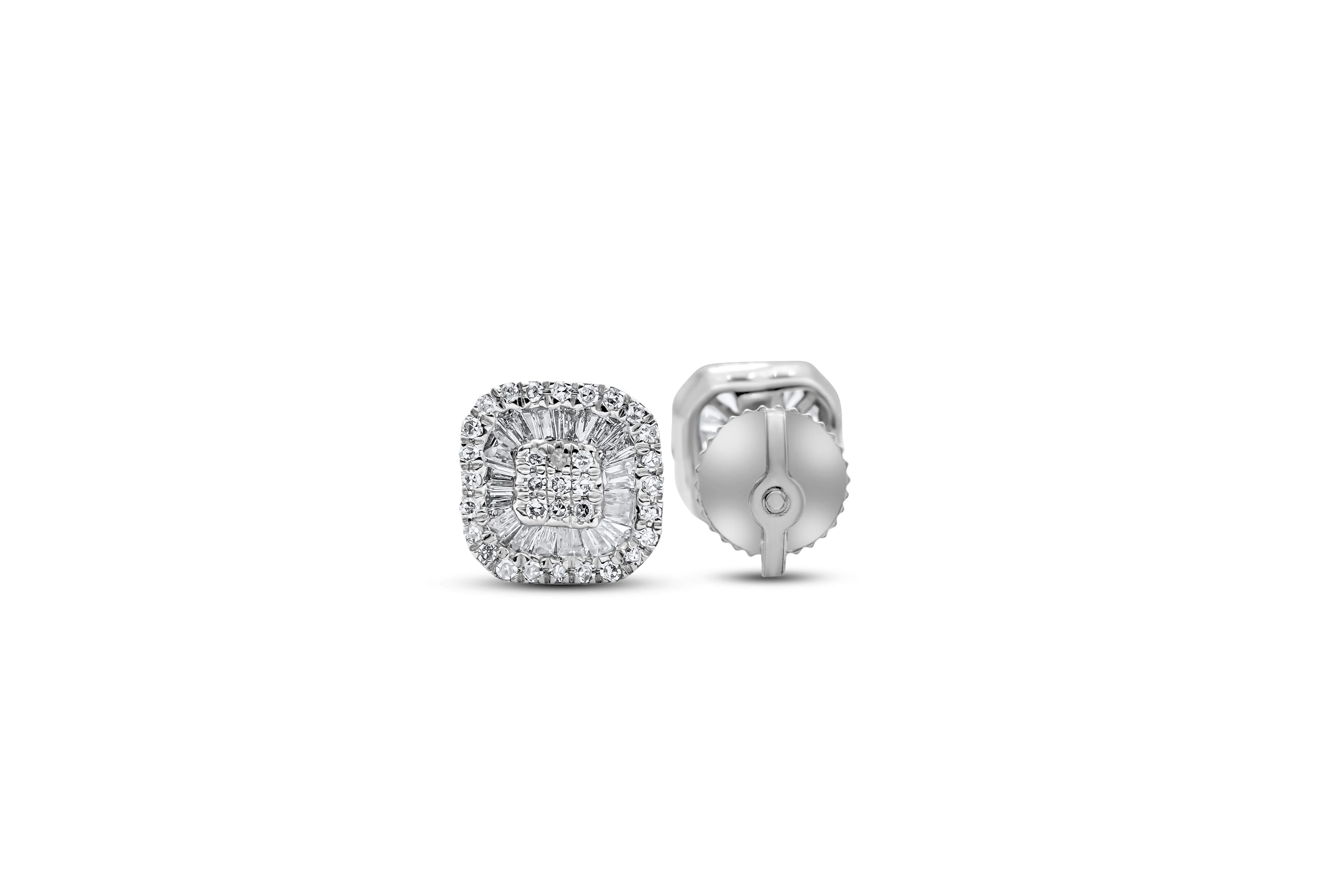14K Gold Emerald Cluster Diamond Stud Earrings 0.37 CT - Image 3
