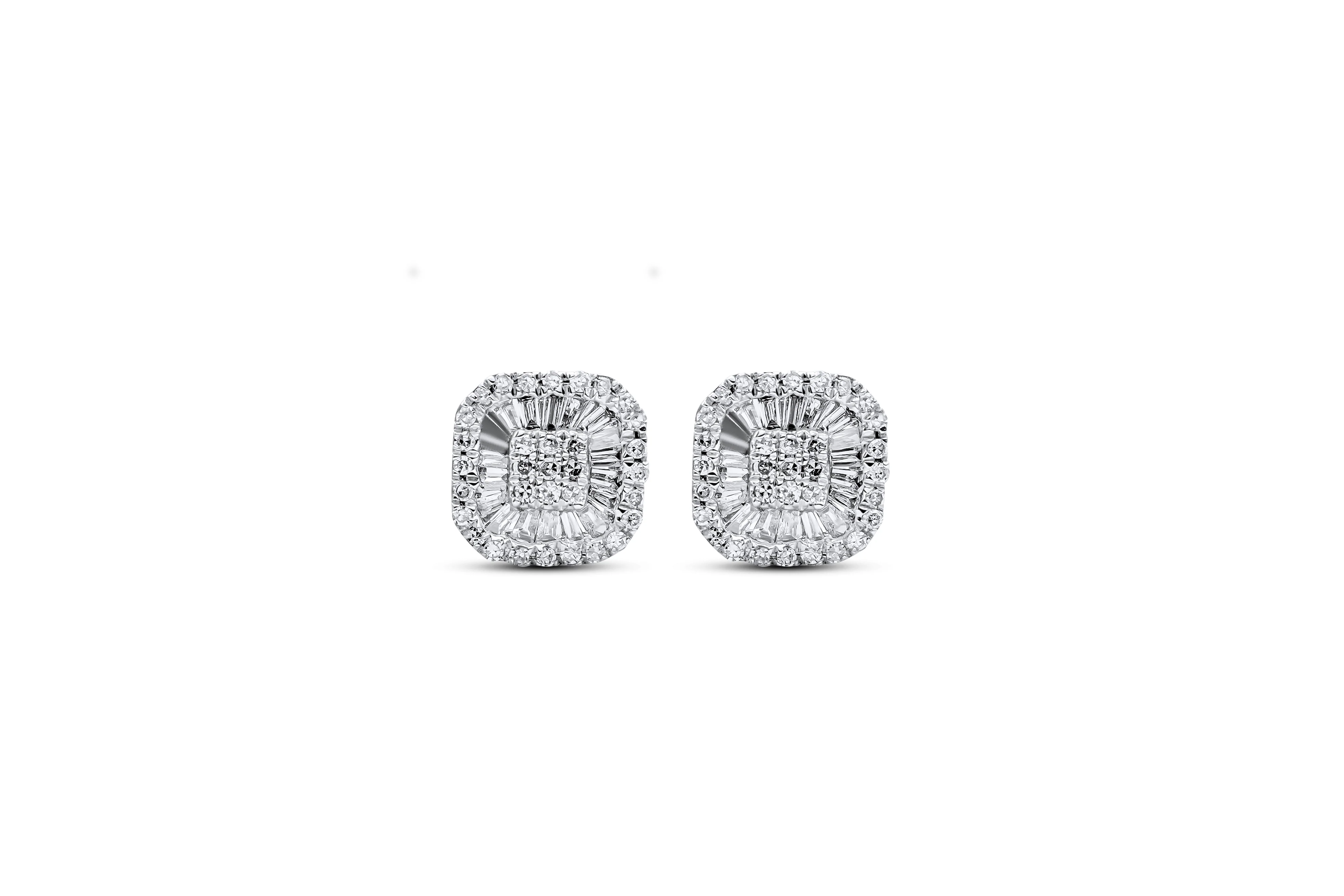 14K Gold Emerald Cluster Diamond Stud Earrings 0.37 CT - Image 4