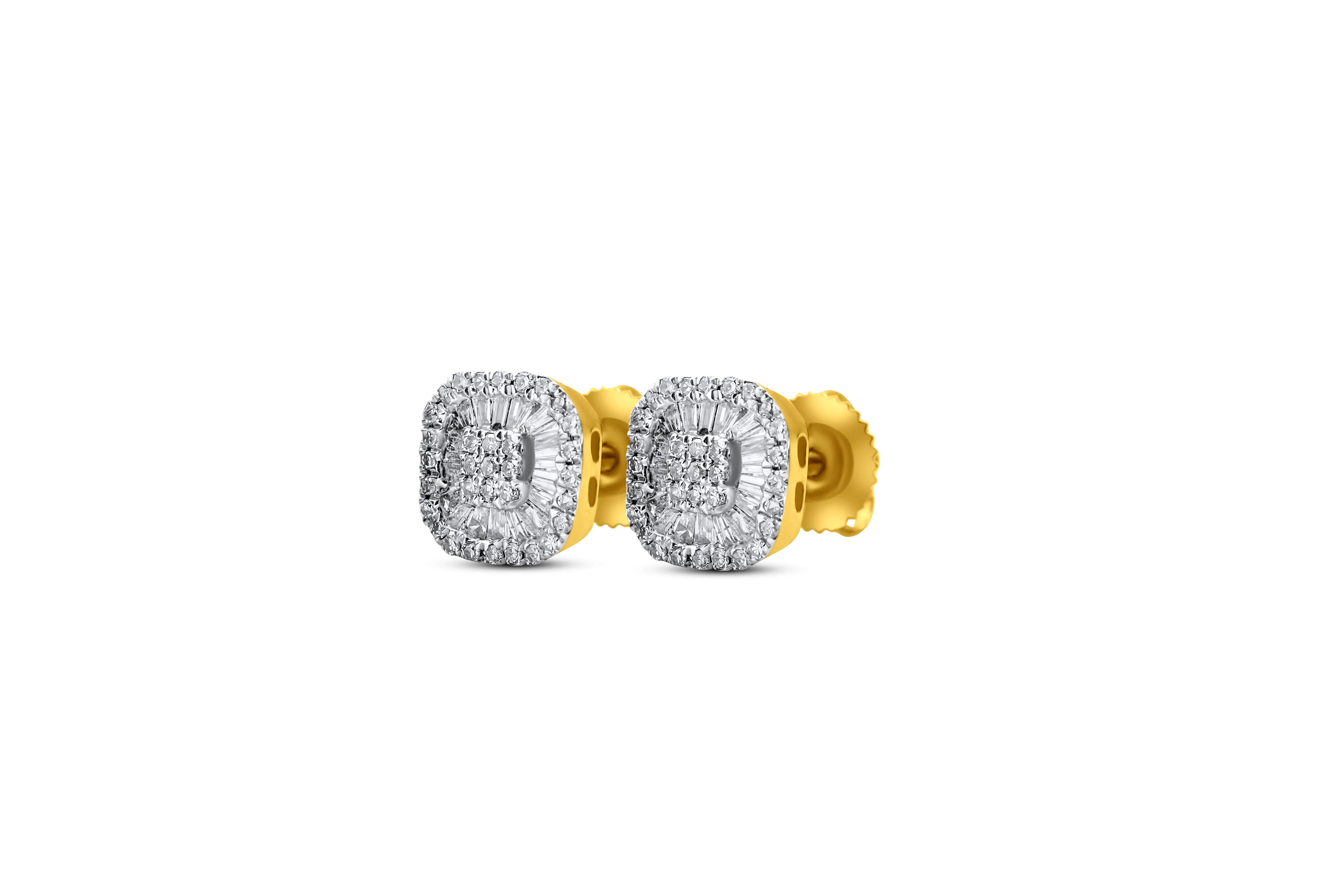 14K Gold Emerald Cluster Diamond Stud Earrings 0.37 CT - Image 5