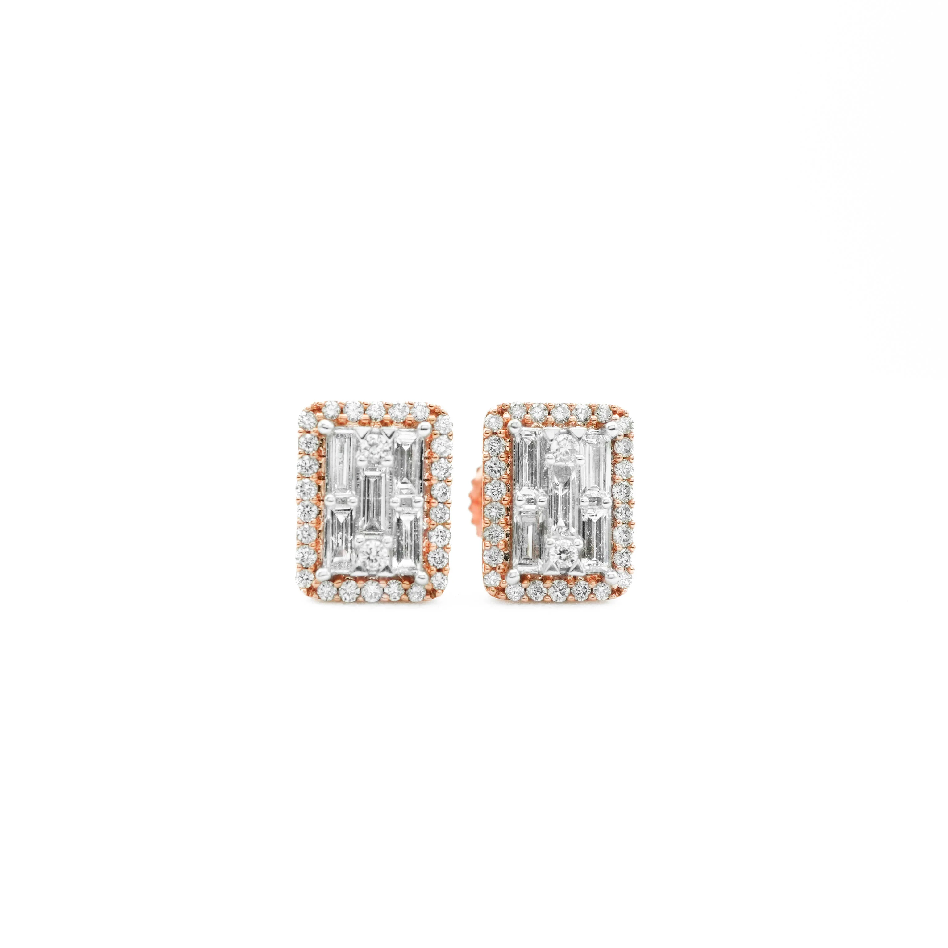 14K Gold Baguette Diamond Cluster Stud Earrings 0.49 CT - Image 11