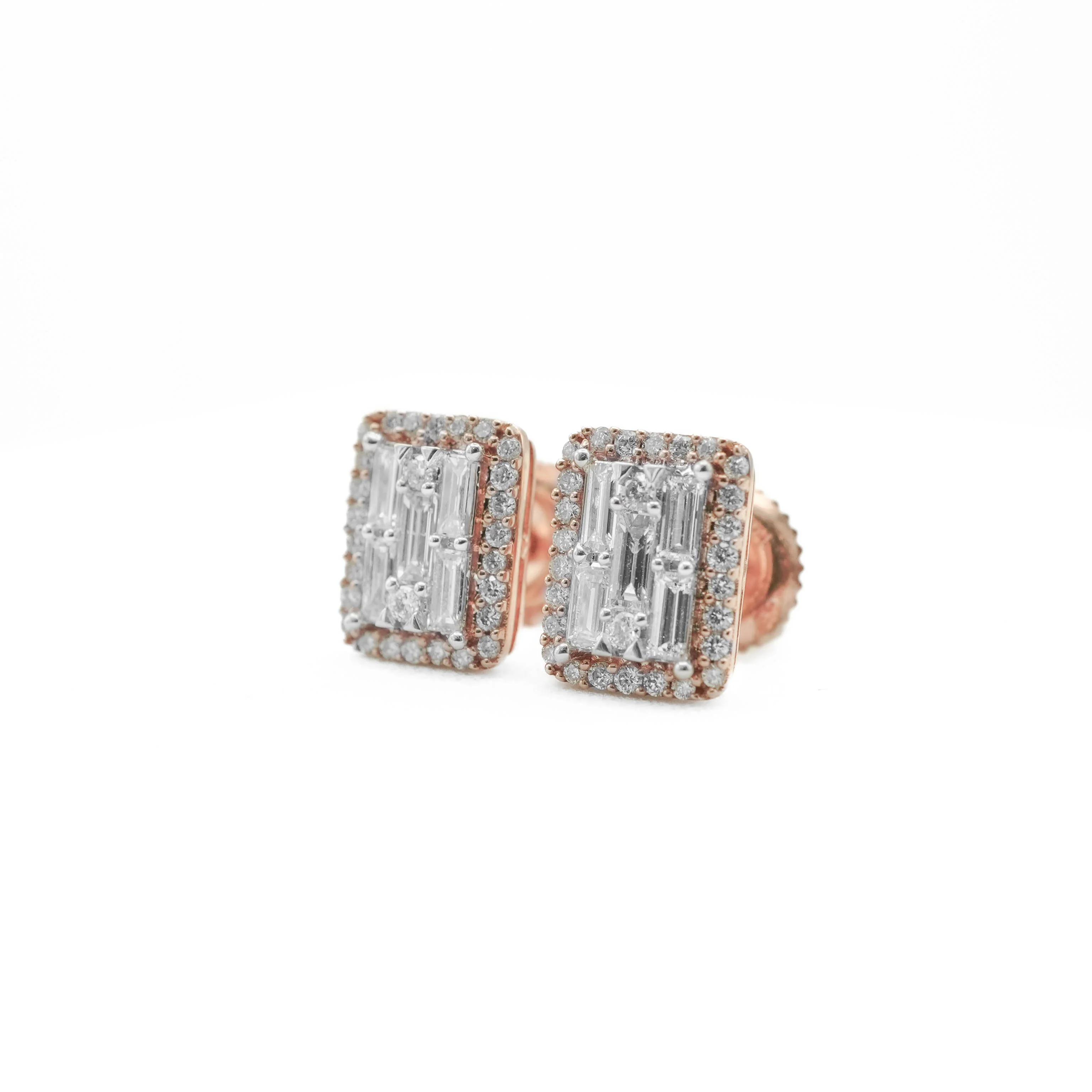 14K Gold Baguette Diamond Cluster Stud Earrings 0.49 CT - Image 13