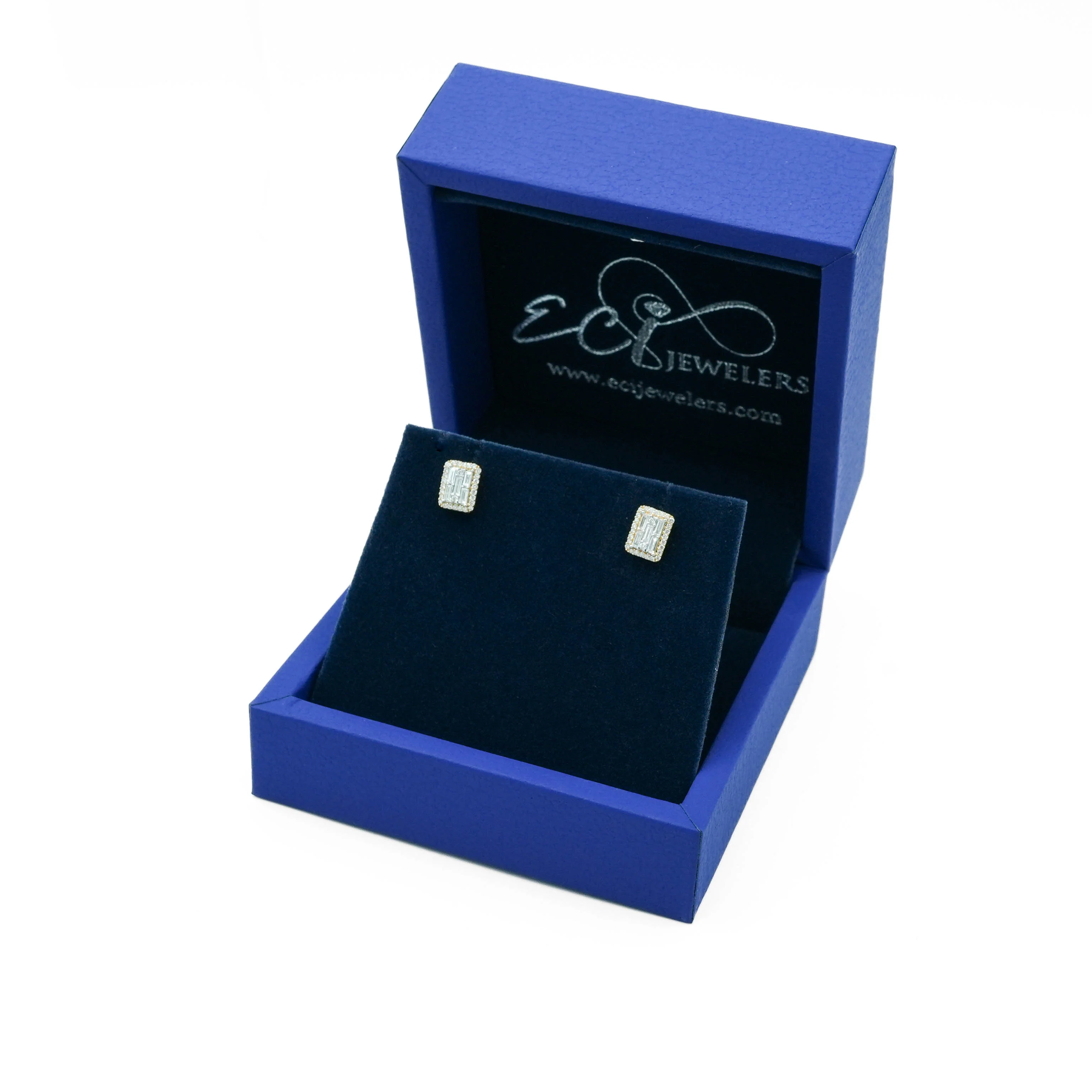 14K Gold Baguette Diamond Cluster Stud Earrings 0.49 CT - Image 2