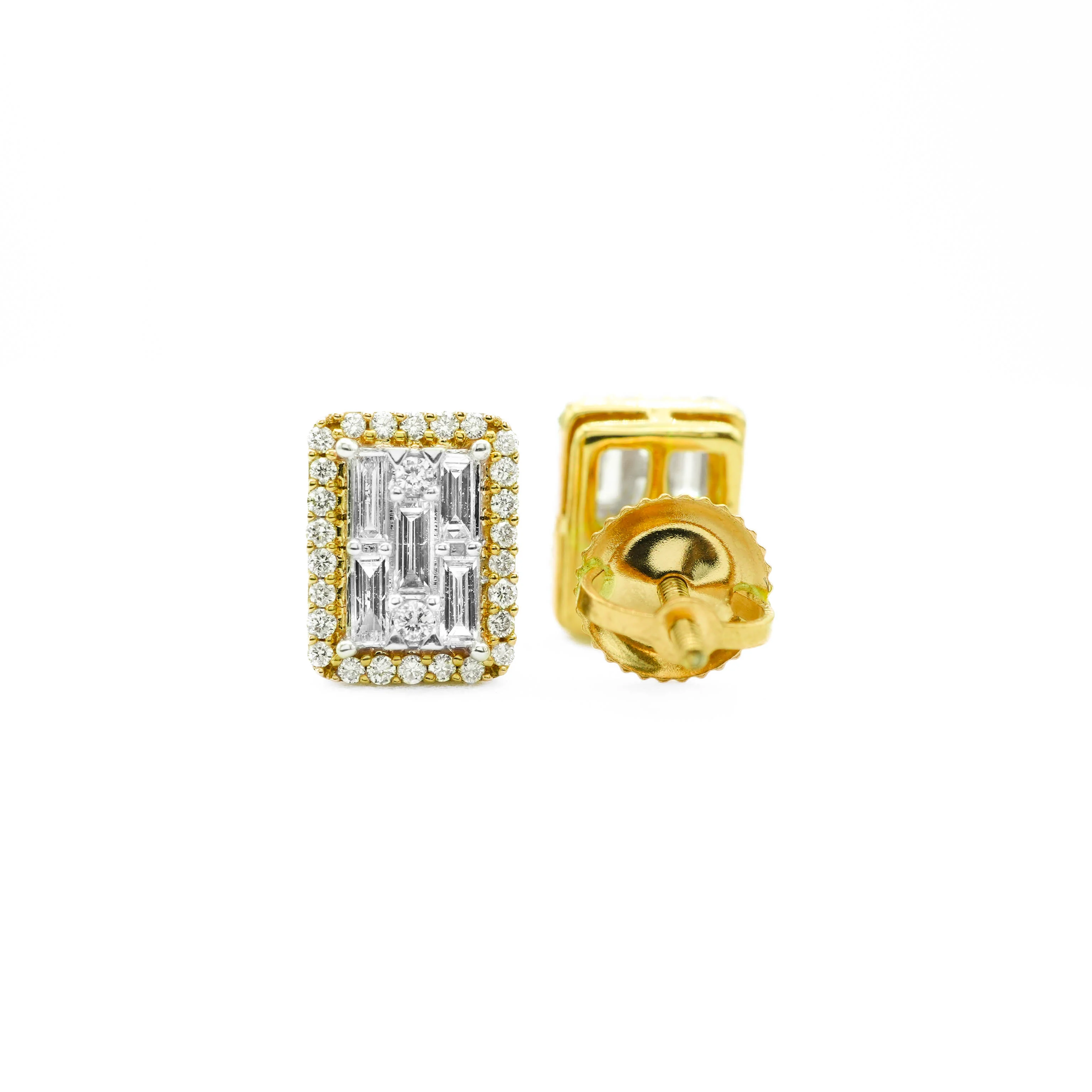 14K Gold Baguette Diamond Cluster Stud Earrings 0.49 CT - Image 4