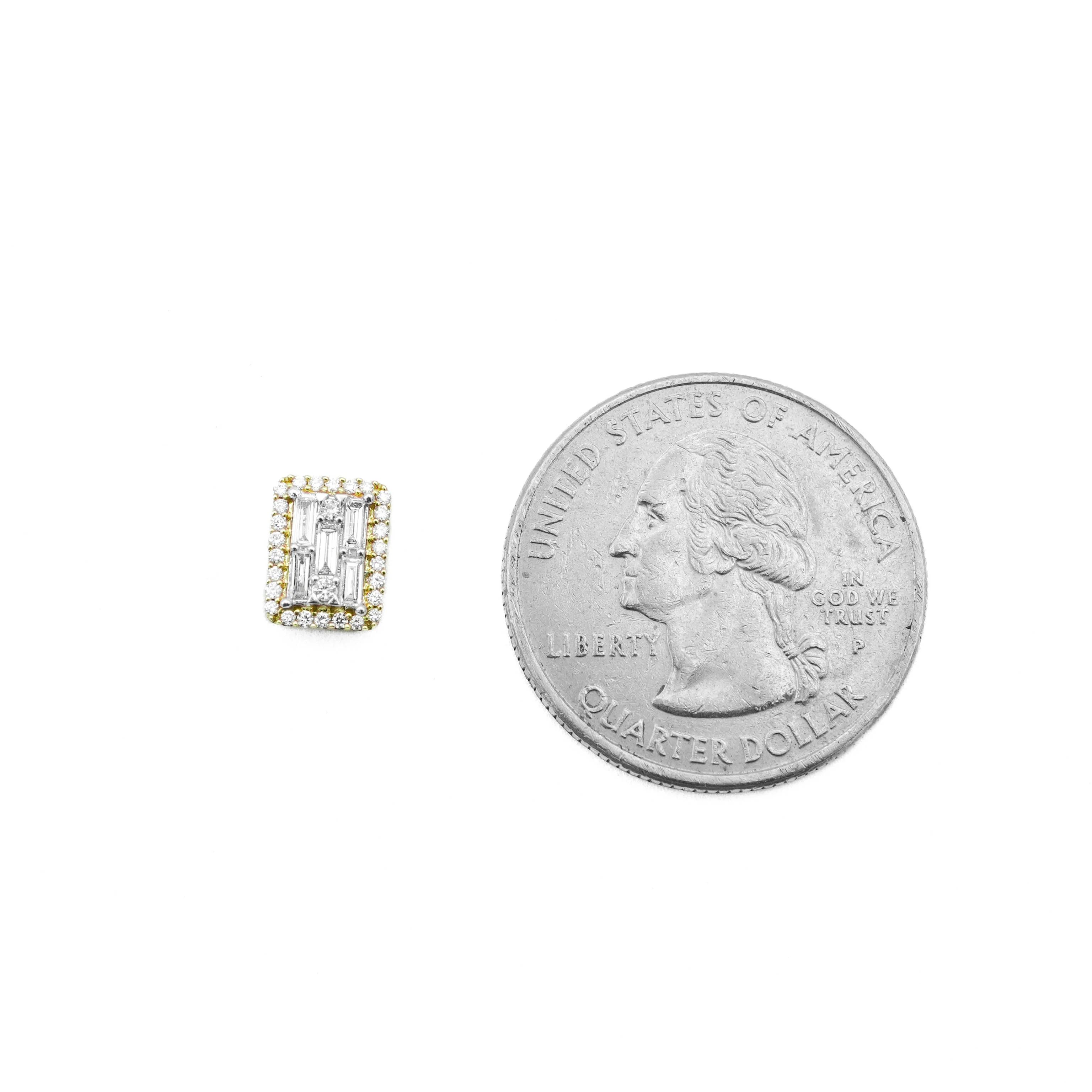 14K Gold Baguette Diamond Cluster Stud Earrings 0.49 CT - Image 5