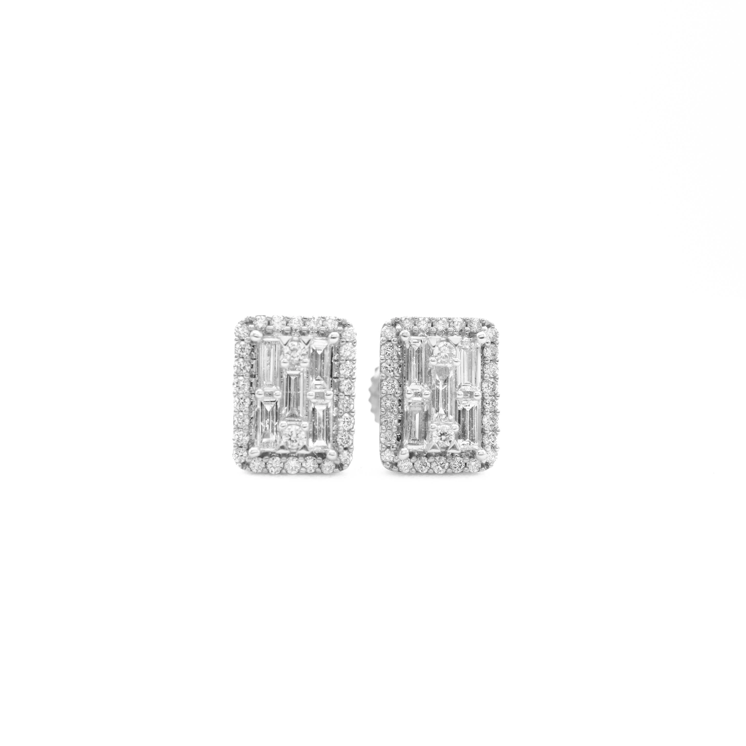 14K Gold Baguette Diamond Cluster Stud Earrings 0.49 CT - Image 6