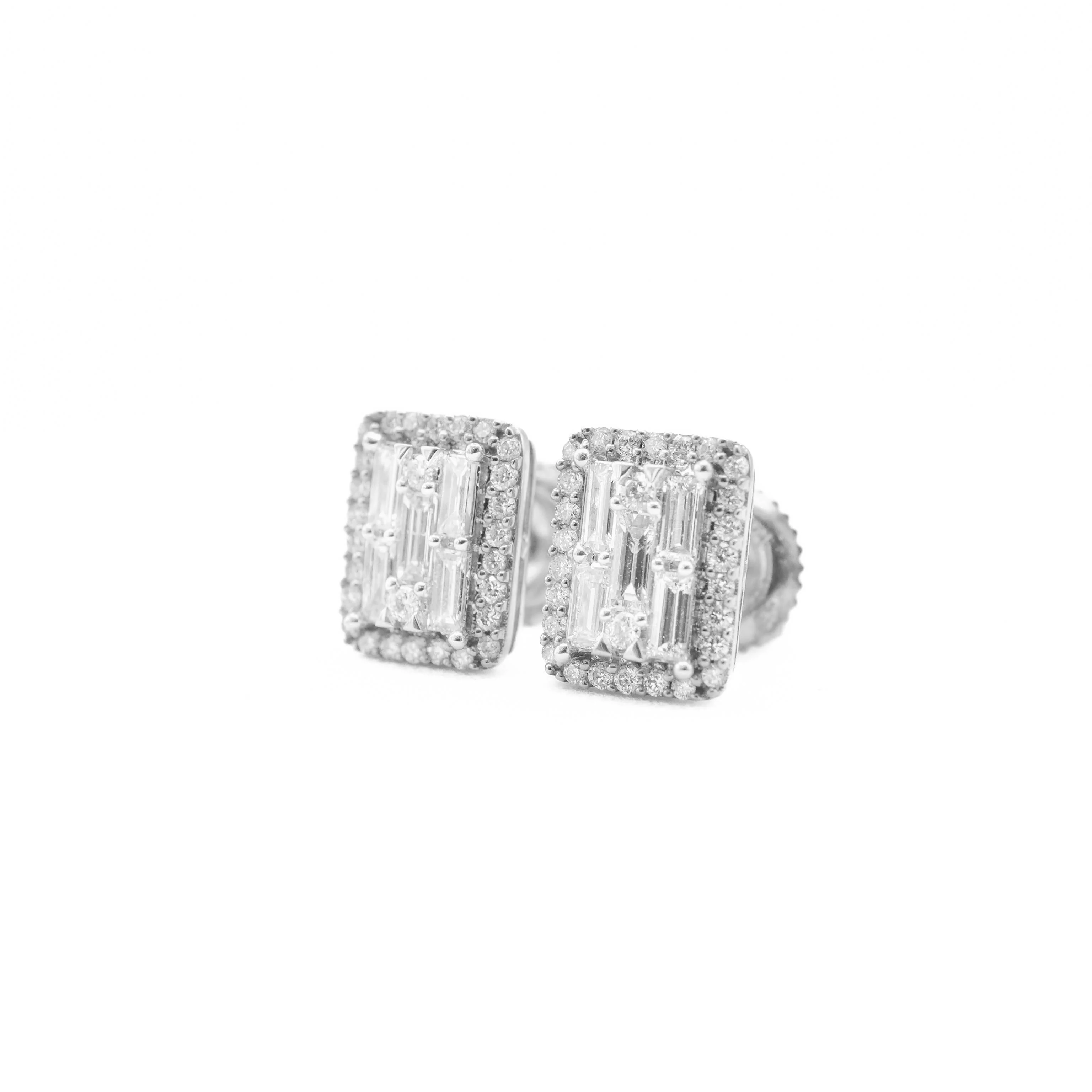 14K Gold Baguette Diamond Cluster Stud Earrings 0.49 CT - Image 8