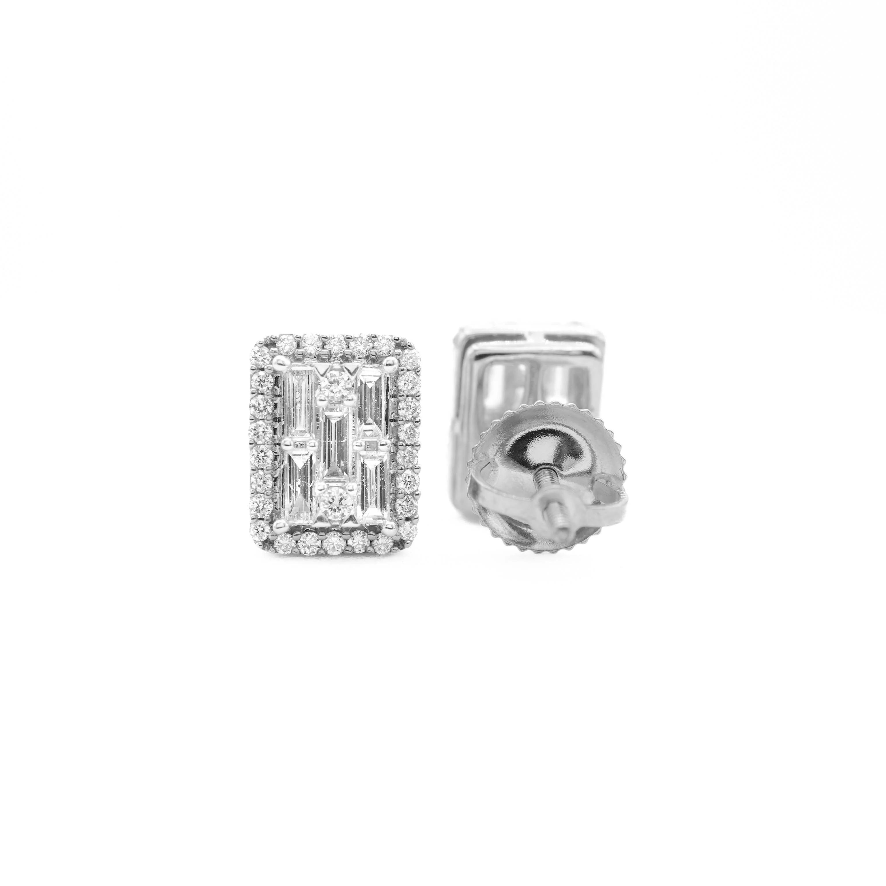 14K Gold Baguette Diamond Cluster Stud Earrings 0.49 CT - Image 9