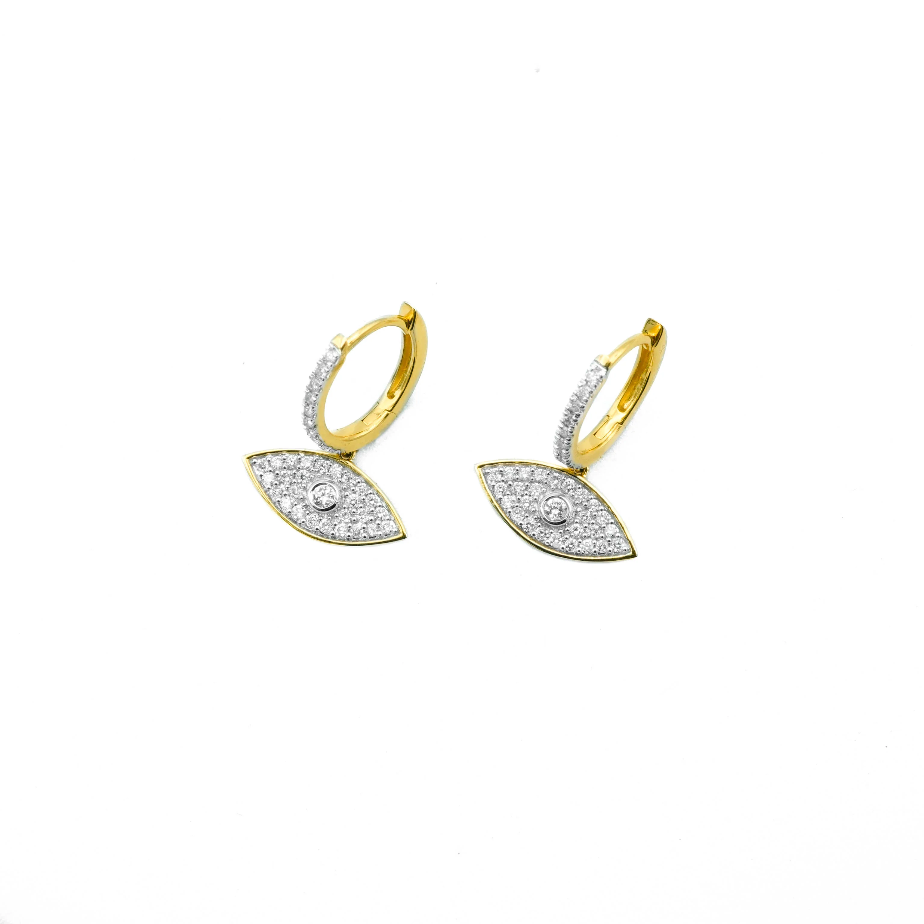 14K Gold Diamond Evil Eye Earrings 0.38 CT - Image 3