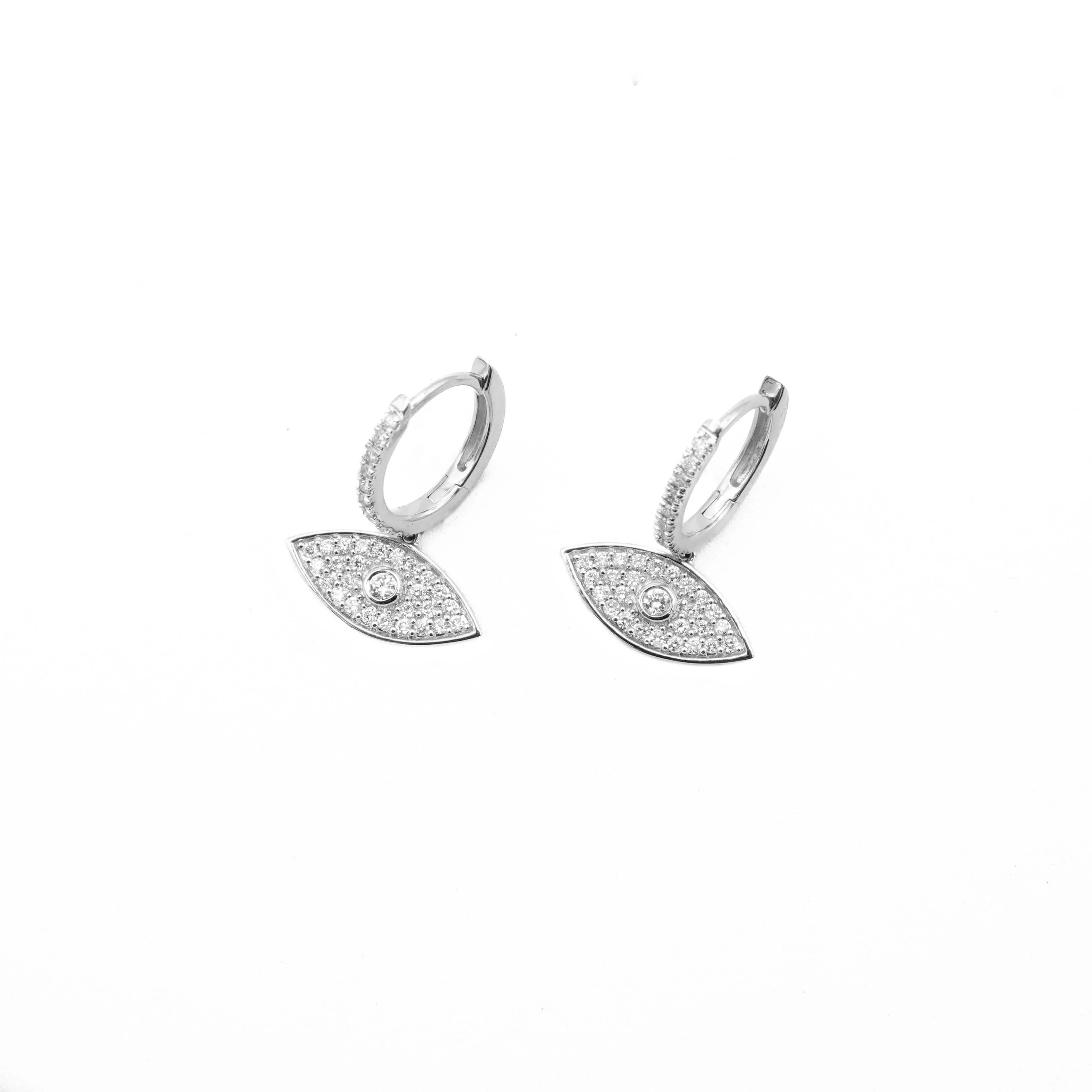 14K Gold Diamond Evil Eye Earrings 0.38 CT - Image 8