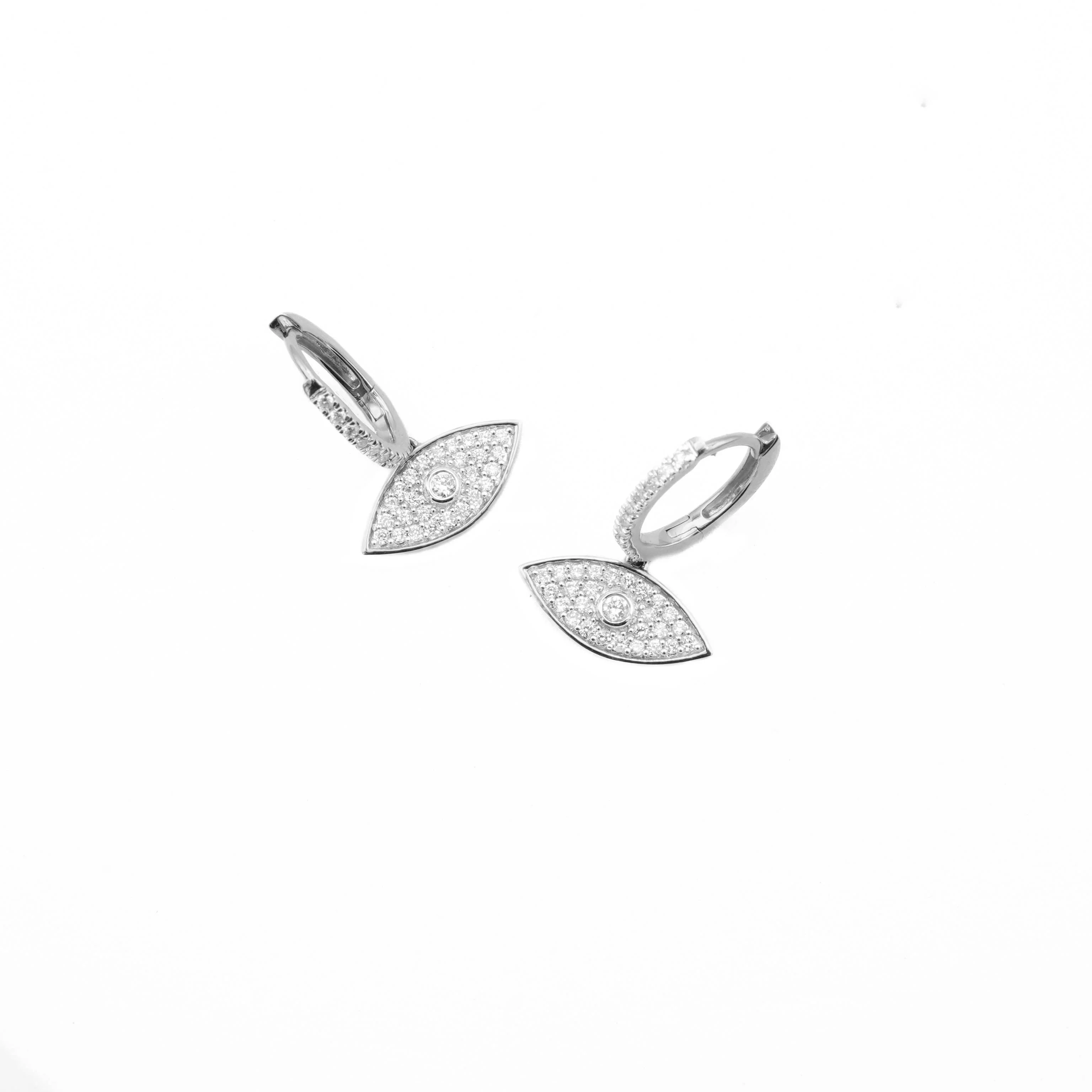 14K Gold Diamond Evil Eye Earrings 0.38 CT - Image 9