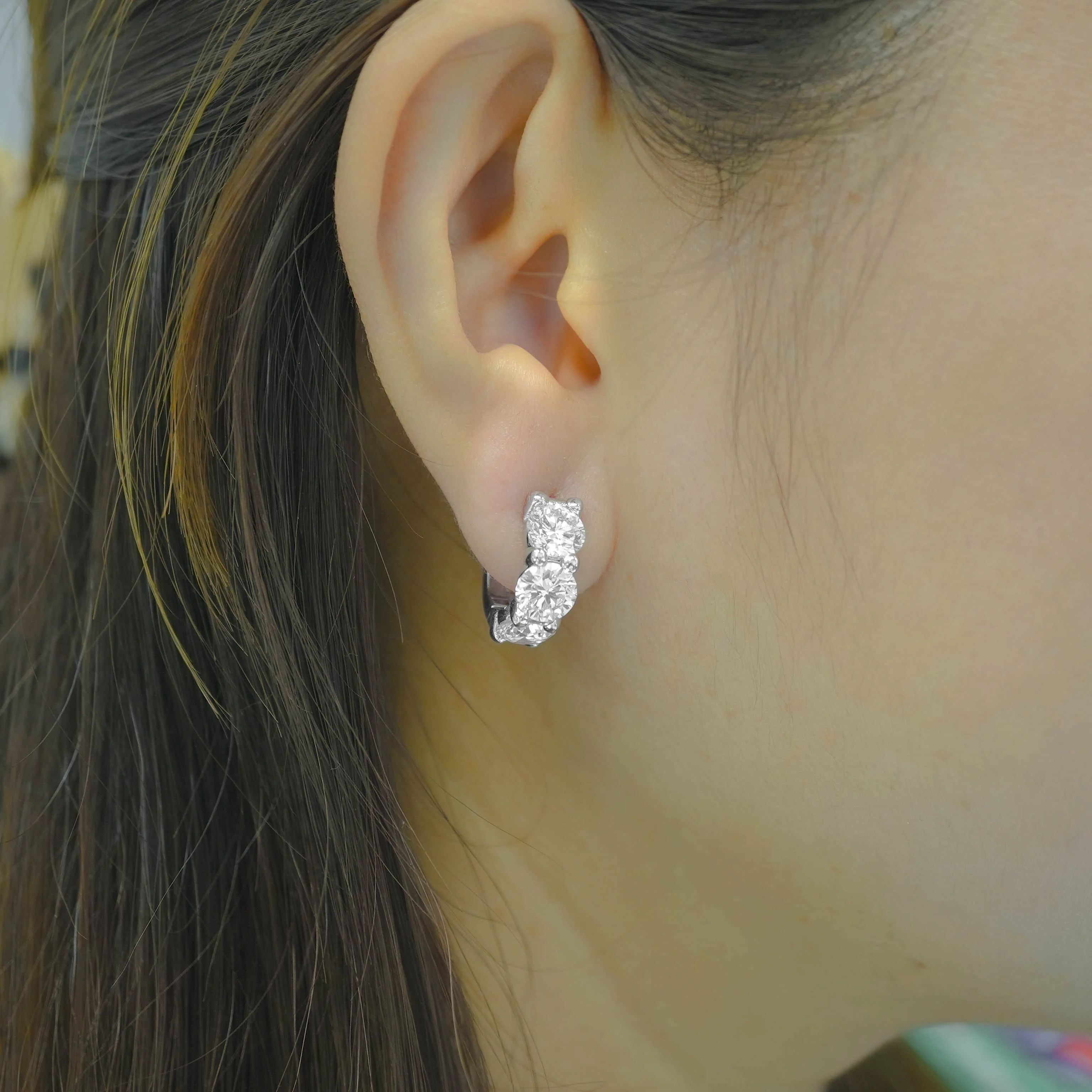 14K White Gold Diamond Hoop Earrings 6.30 CT - Image 2