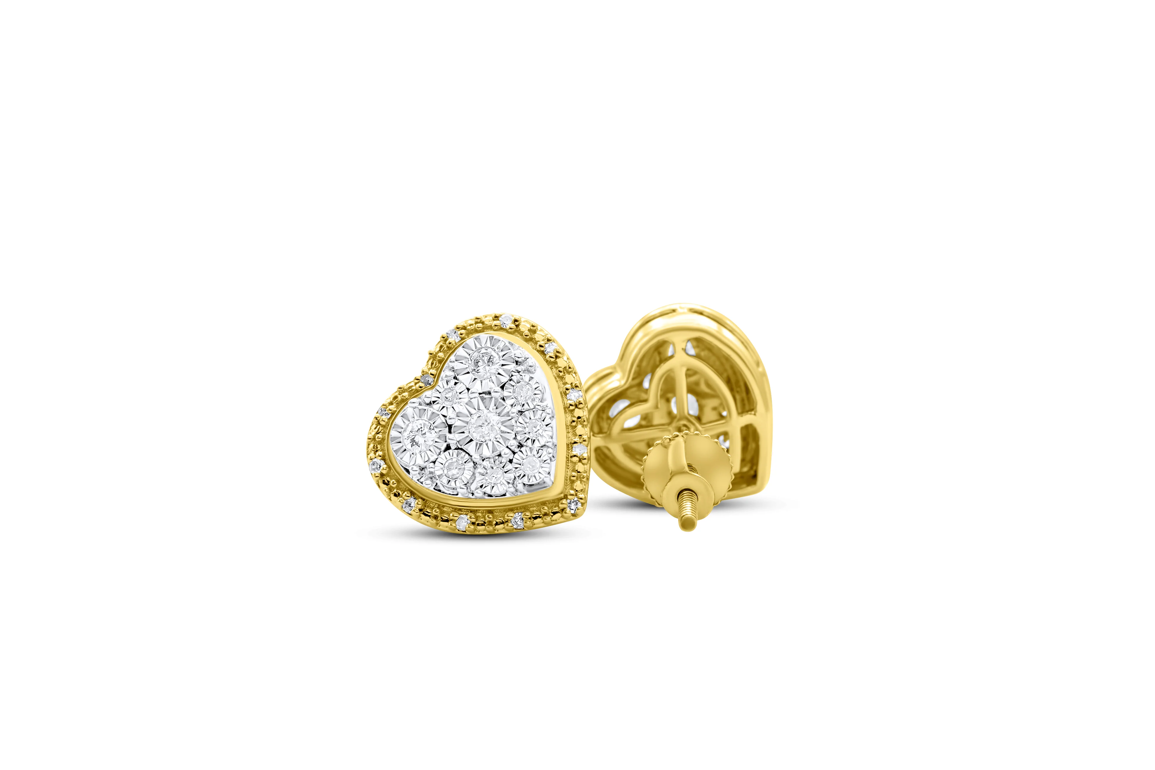 14K Yellow or White Gold Heart Diamond Stud Earrings 0.21 CT - Image 3
