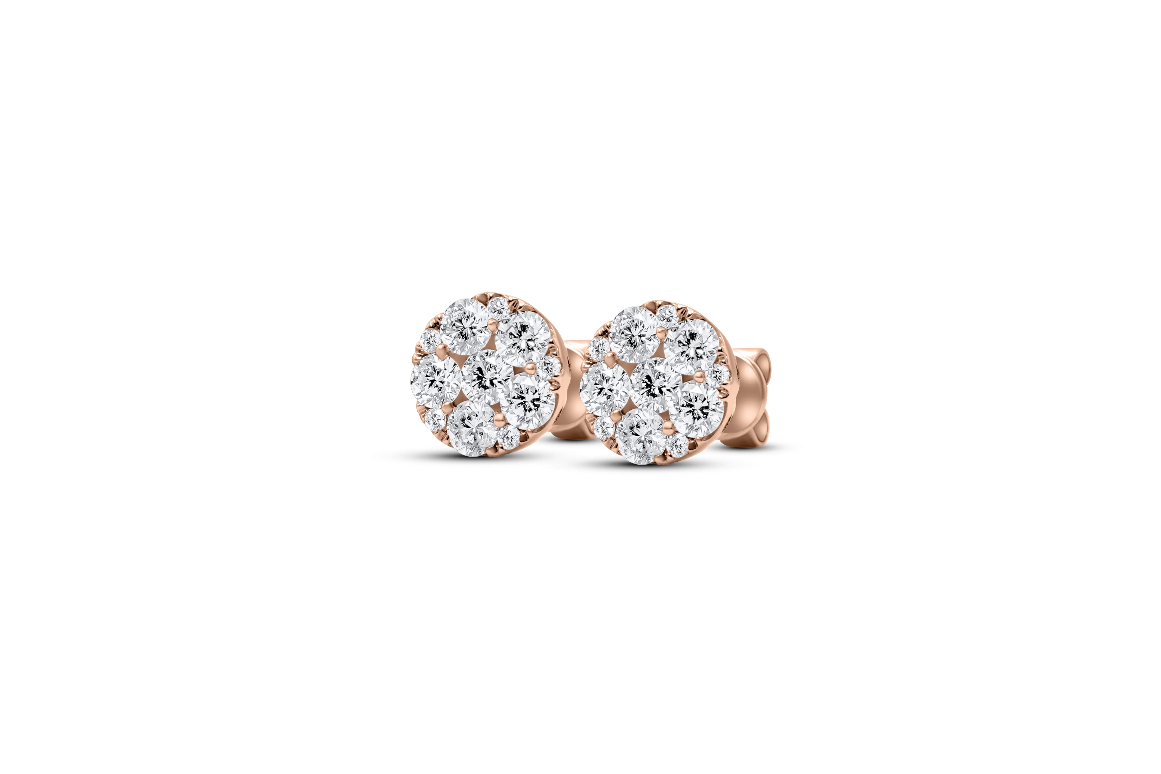 14K Rose Gold Round Diamond Stud Cluster Earrings 1.04ct - Image 2