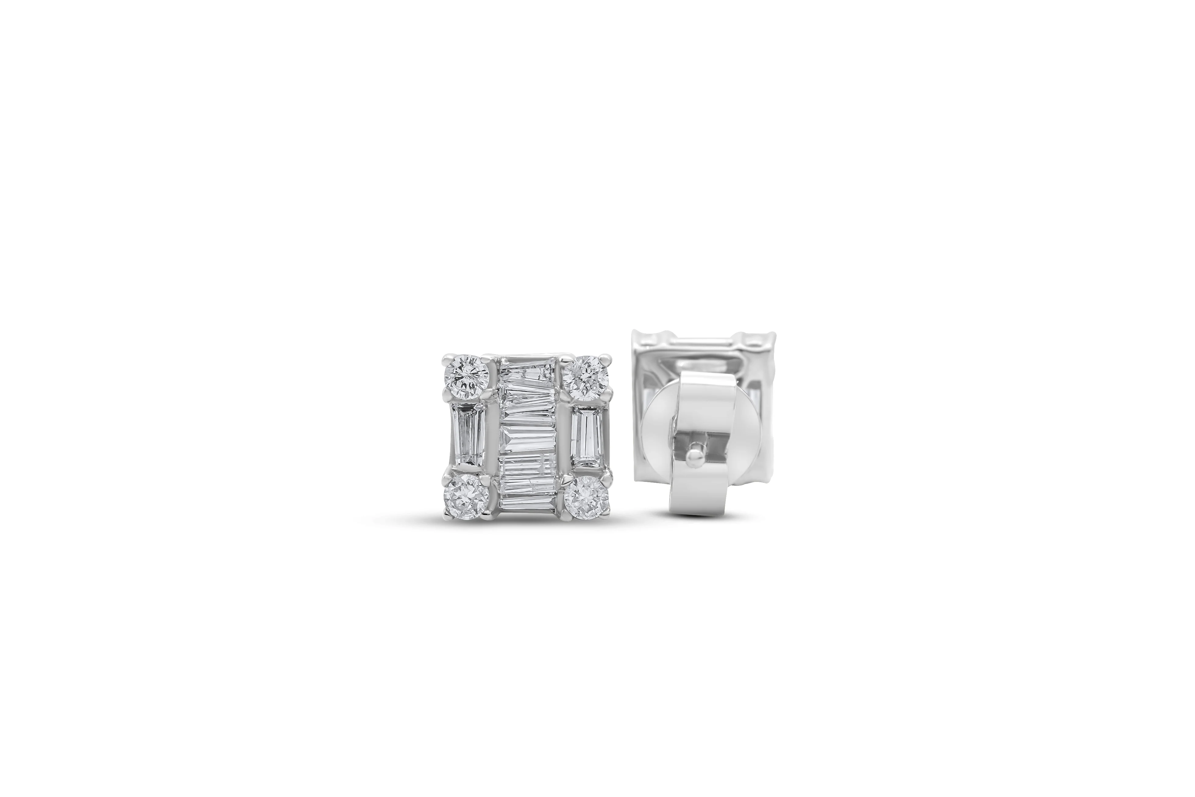 14K Gold Square Diamond Stud Earrings 0.67 CT - Image 3