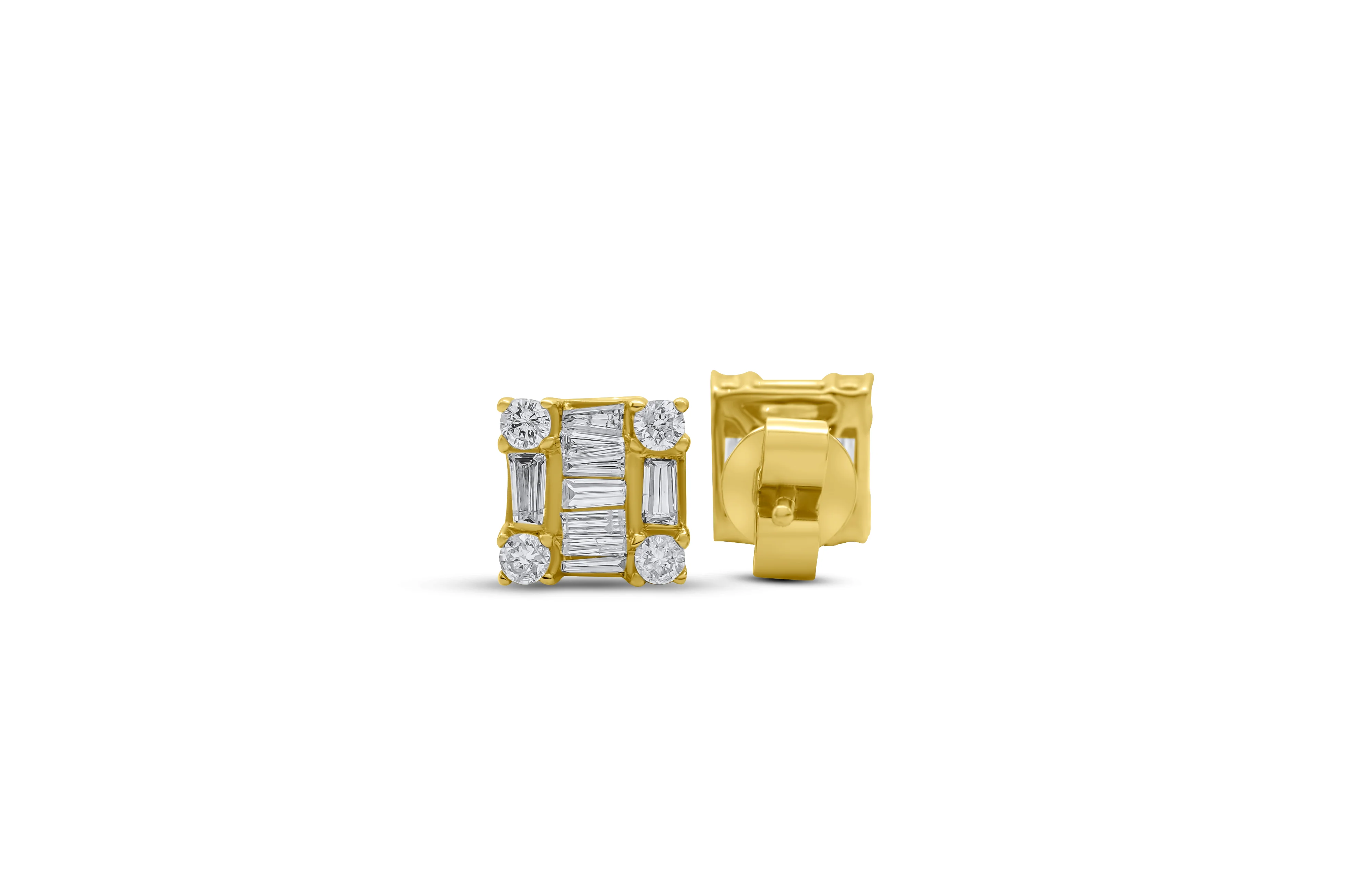 14K Gold Square Diamond Stud Earrings 0.67 CT - Image 6