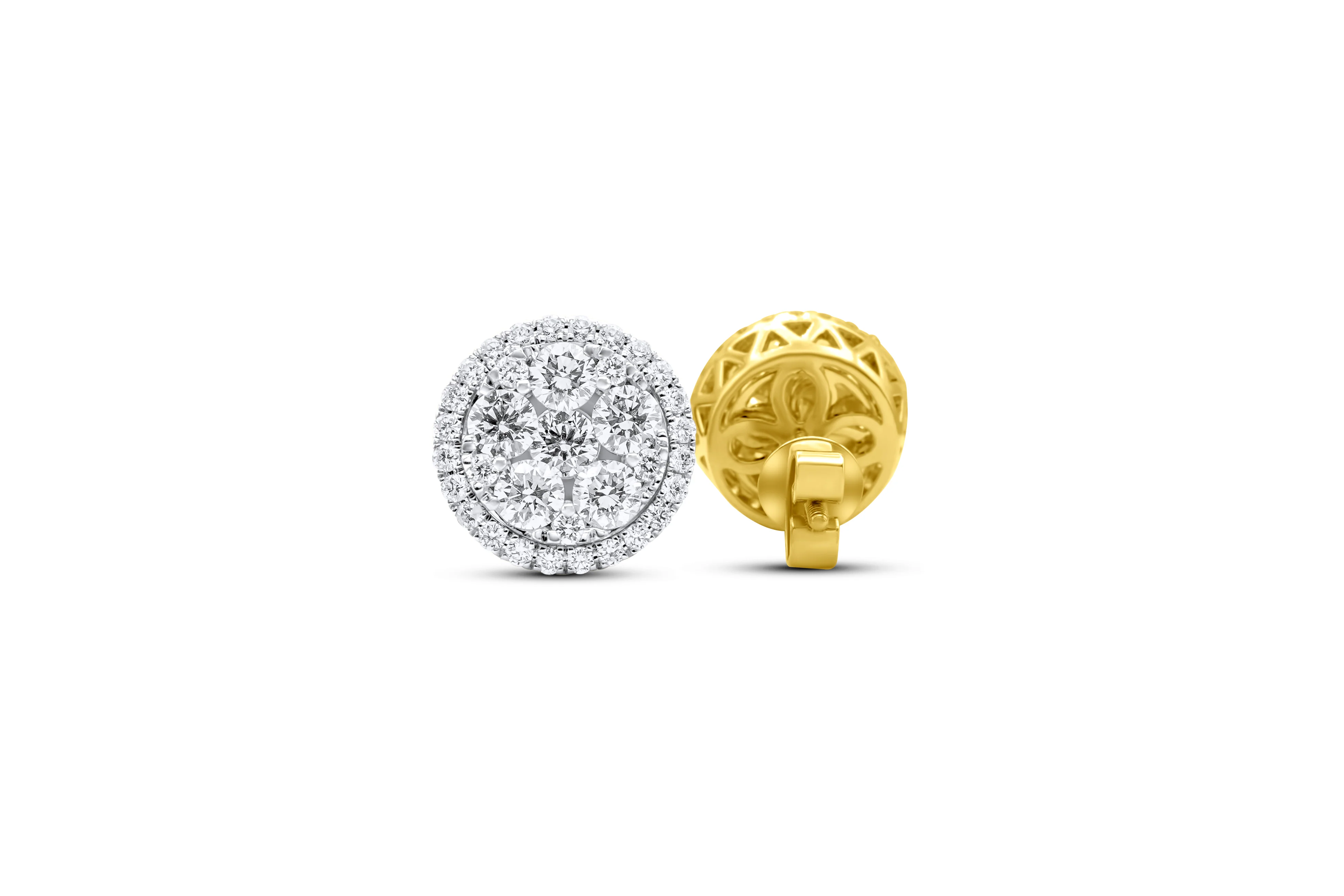 14K White or Yellow Gold Halo Diamond Stud Cluster Earrings 1.80 ct - Image 3