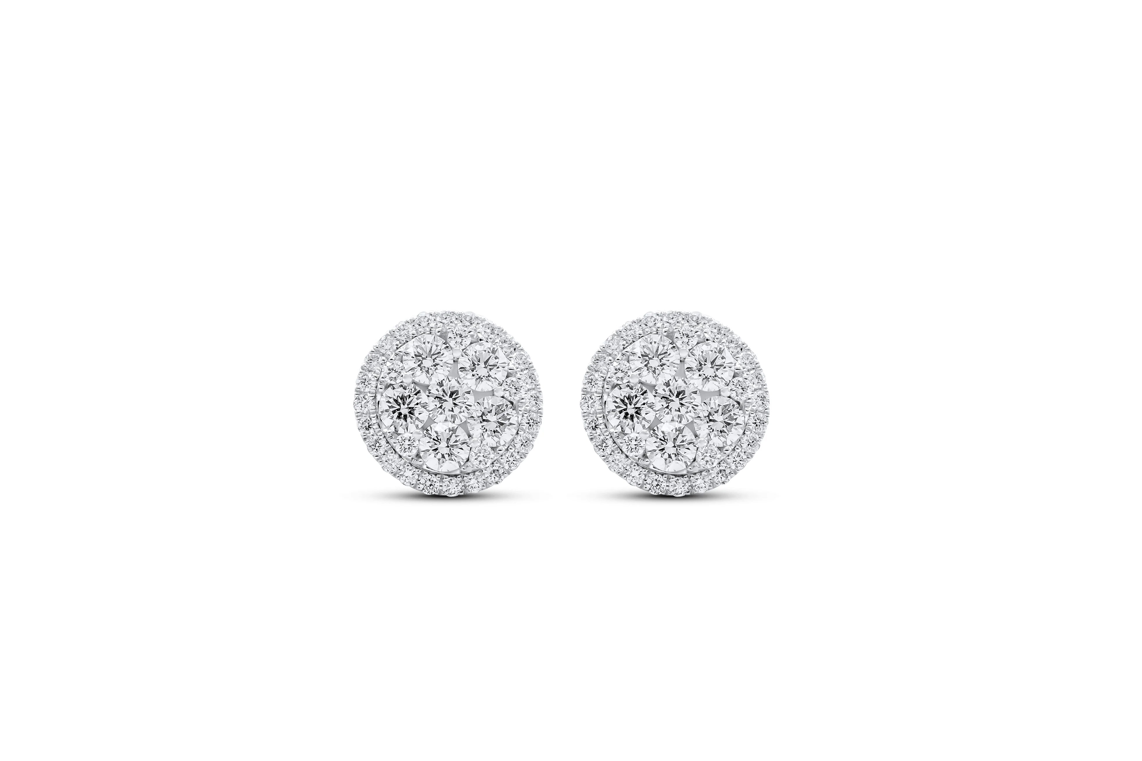 14K White or Yellow Gold Halo Diamond Stud Cluster Earrings 1.80 ct - Image 4