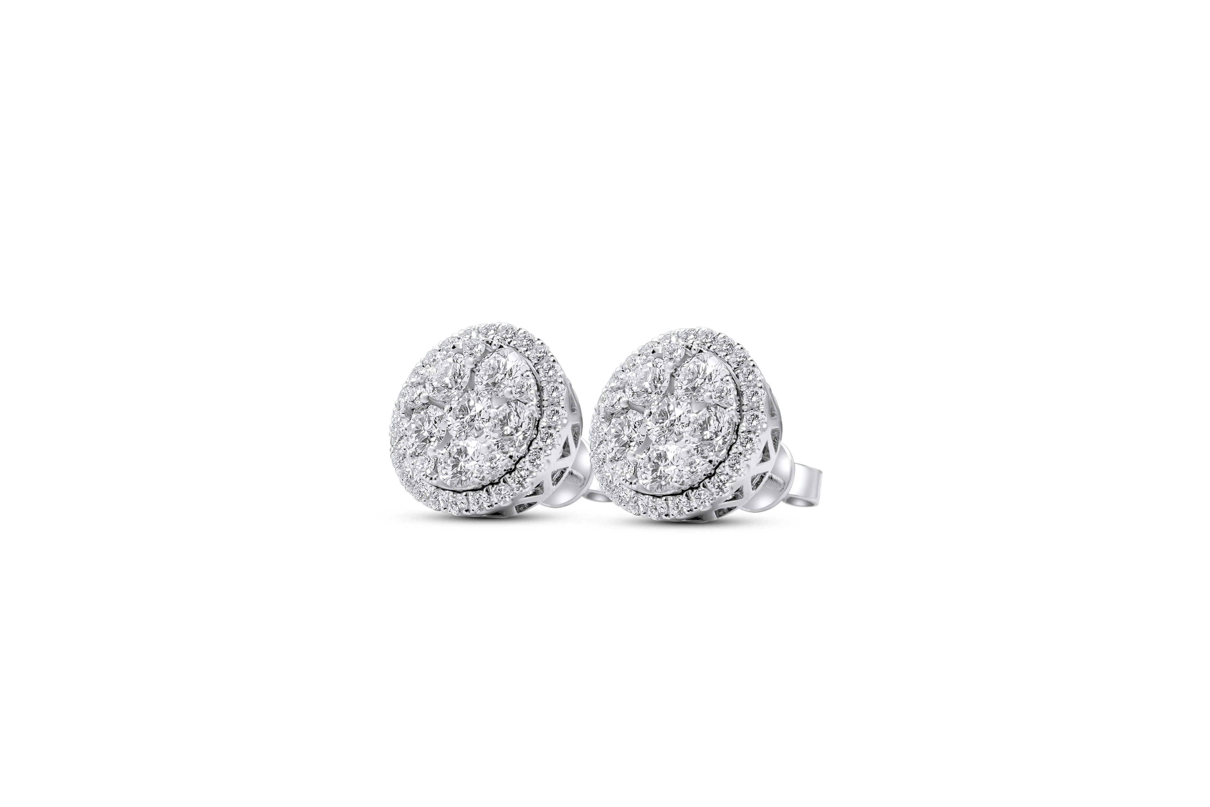 14K White or Yellow Gold Halo Diamond Stud Cluster Earrings 1.80 ct - Image 5
