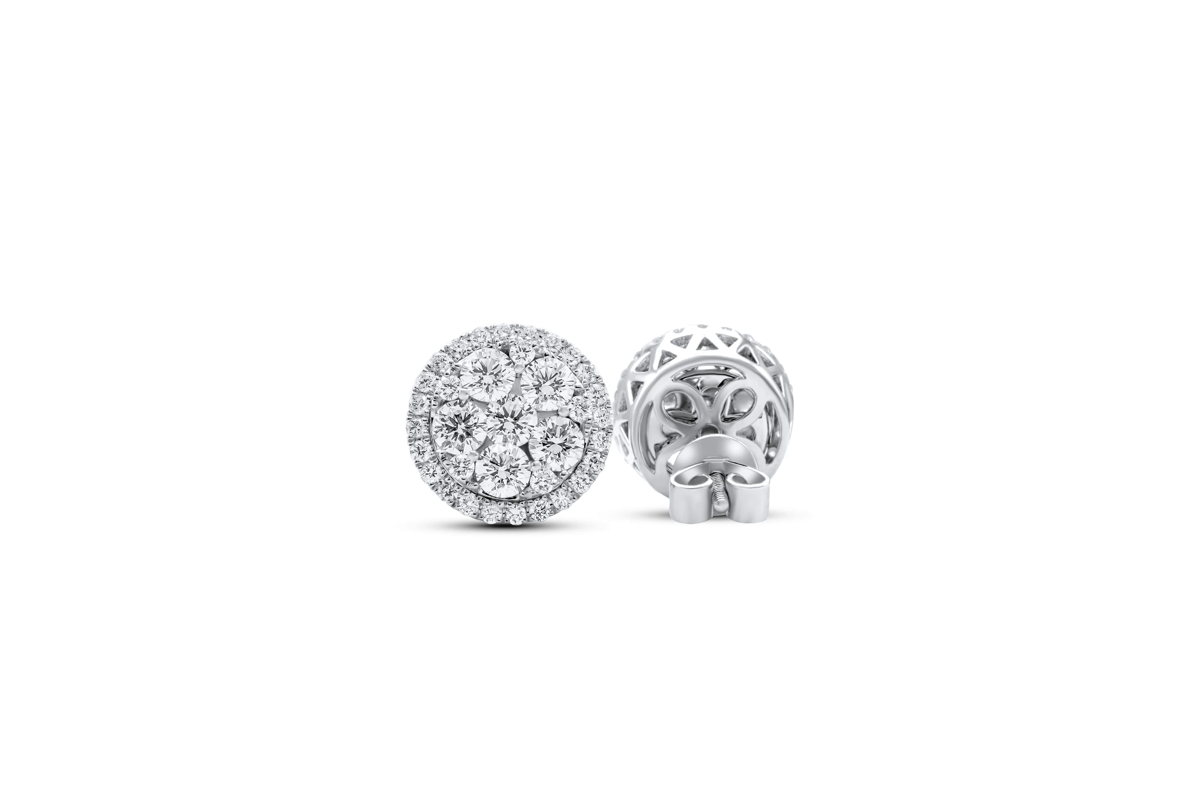 14K White or Yellow Gold Halo Diamond Stud Cluster Earrings 1.80 ct - Image 6