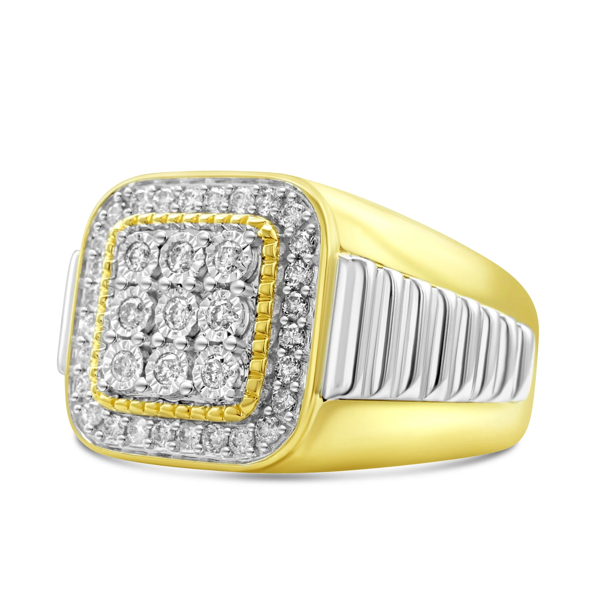 14K Two-Tone Yellow Gold Men's Diamond Ring 0.49 CT - Image 2