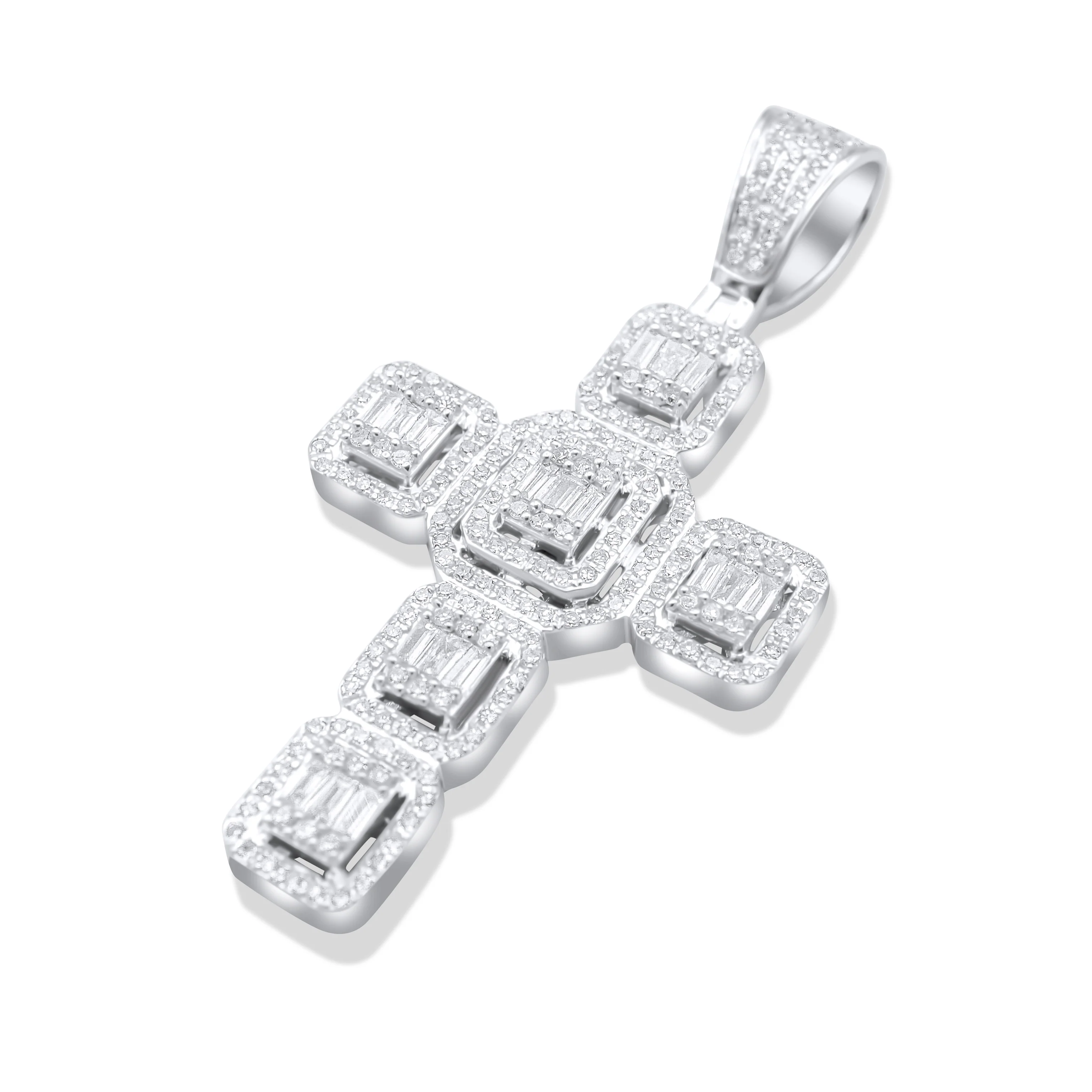 14K White Gold Cross Diamond Pendant 0.82ctw - Image 3