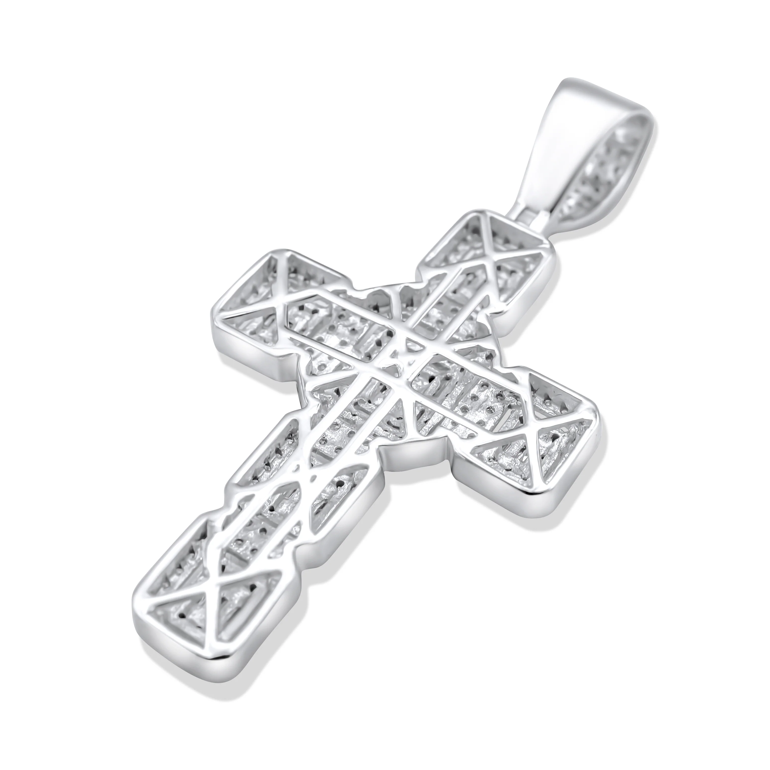 14K White Gold Cross Diamond Pendant 0.82ctw - Image 4