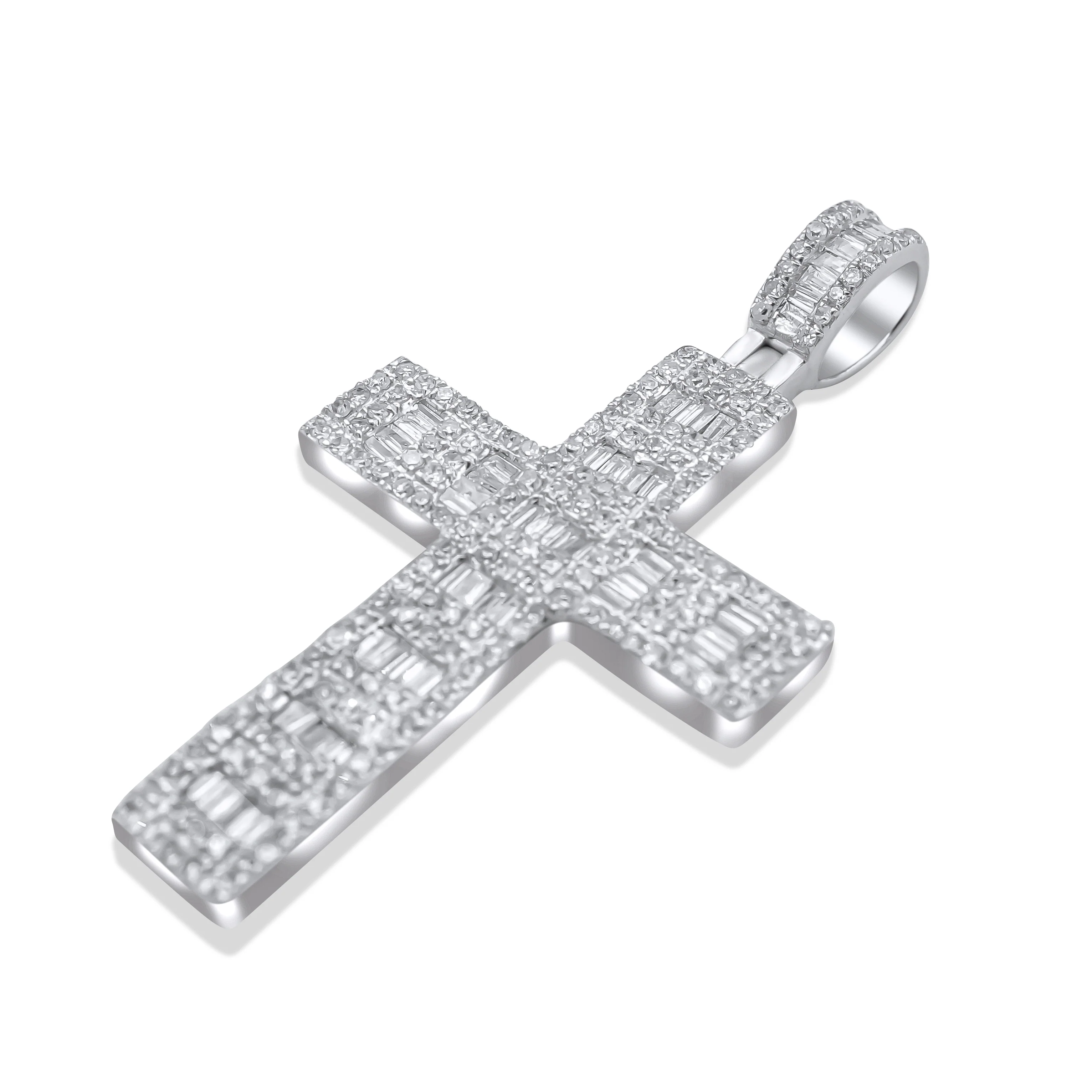14K White Gold Cross Diamond Pendant 0.96ctw - Image 2