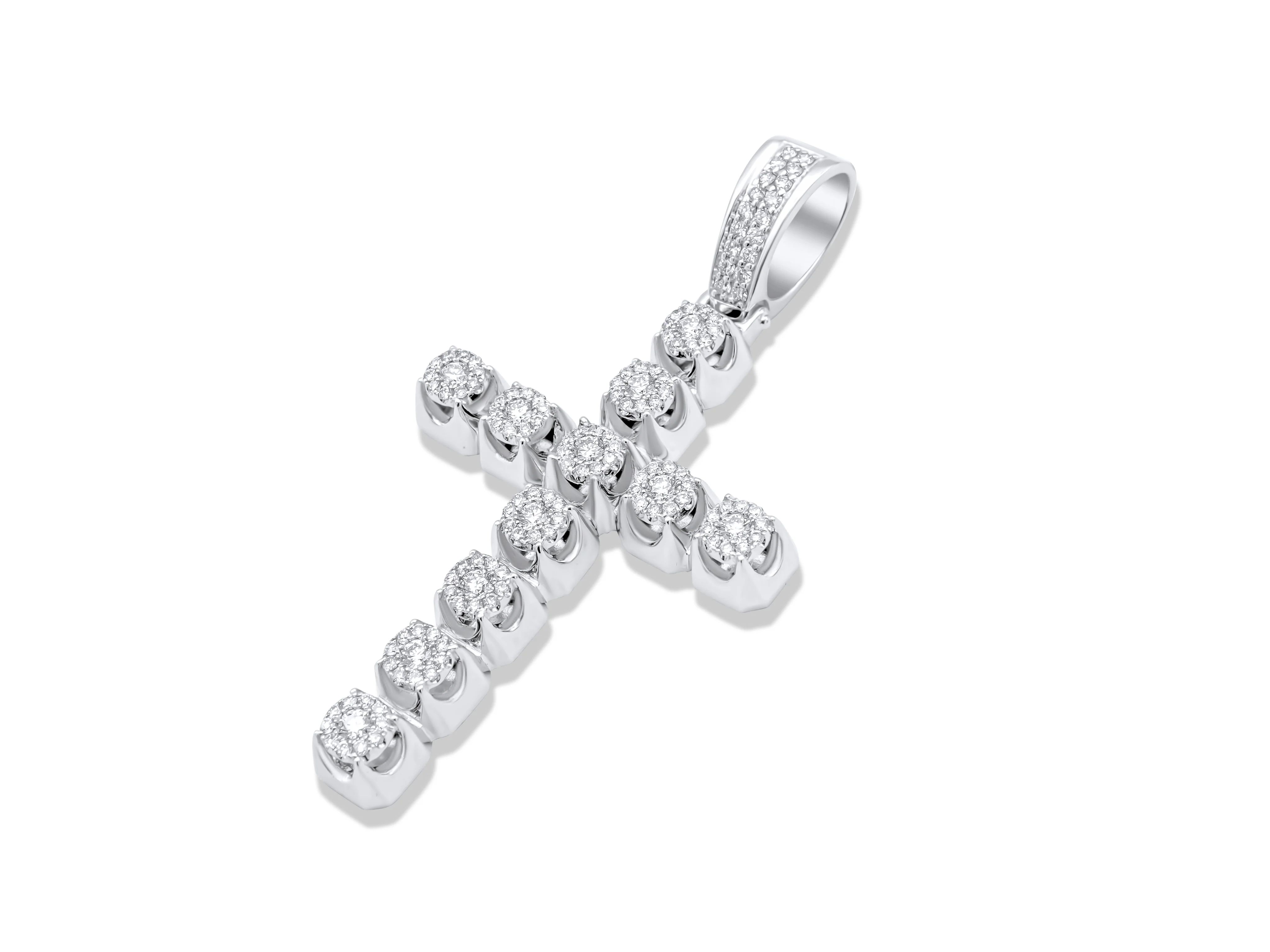 14k White Gold Diamond Cross Pendant 1.79ct - Image 3