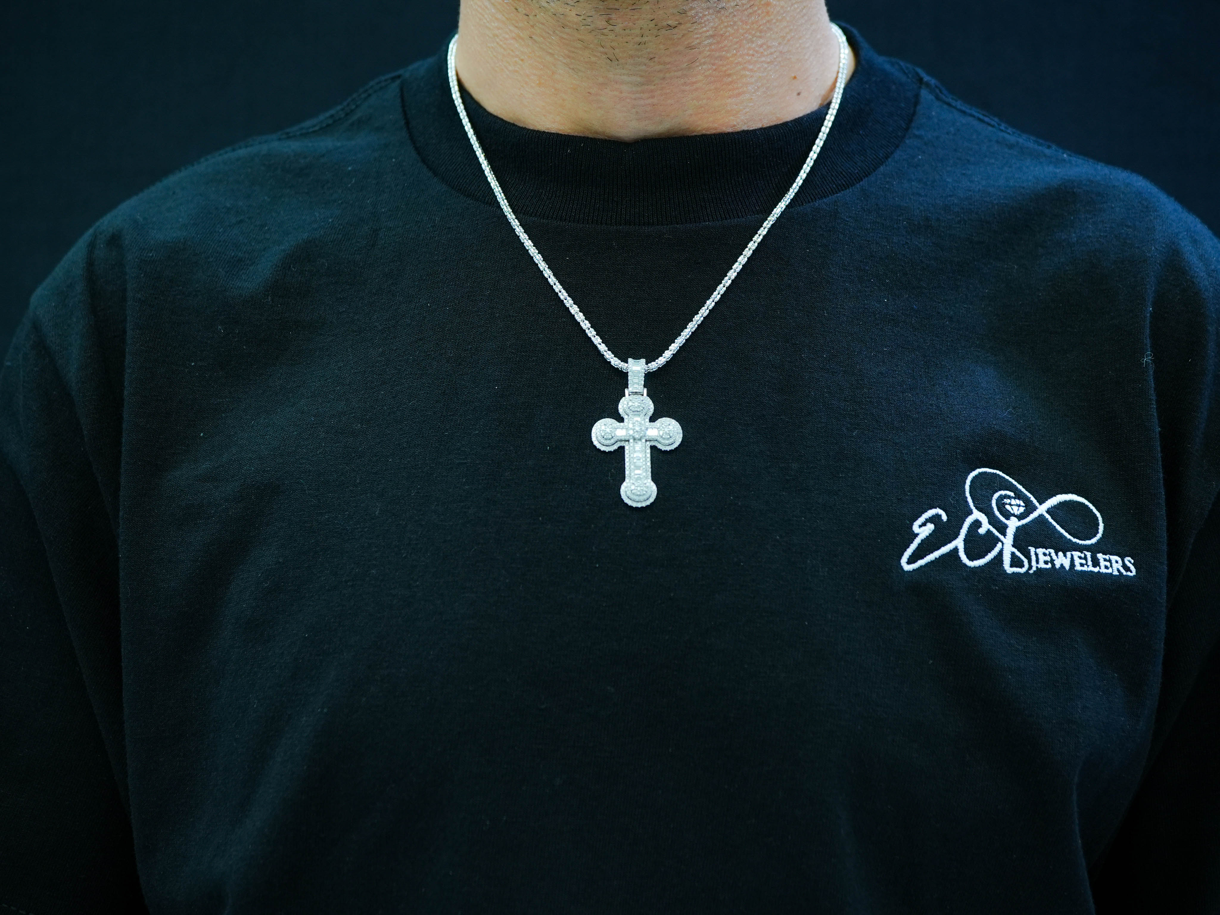 14K White Gold Diamond Cross Pendant 2.08 CT - Image 2