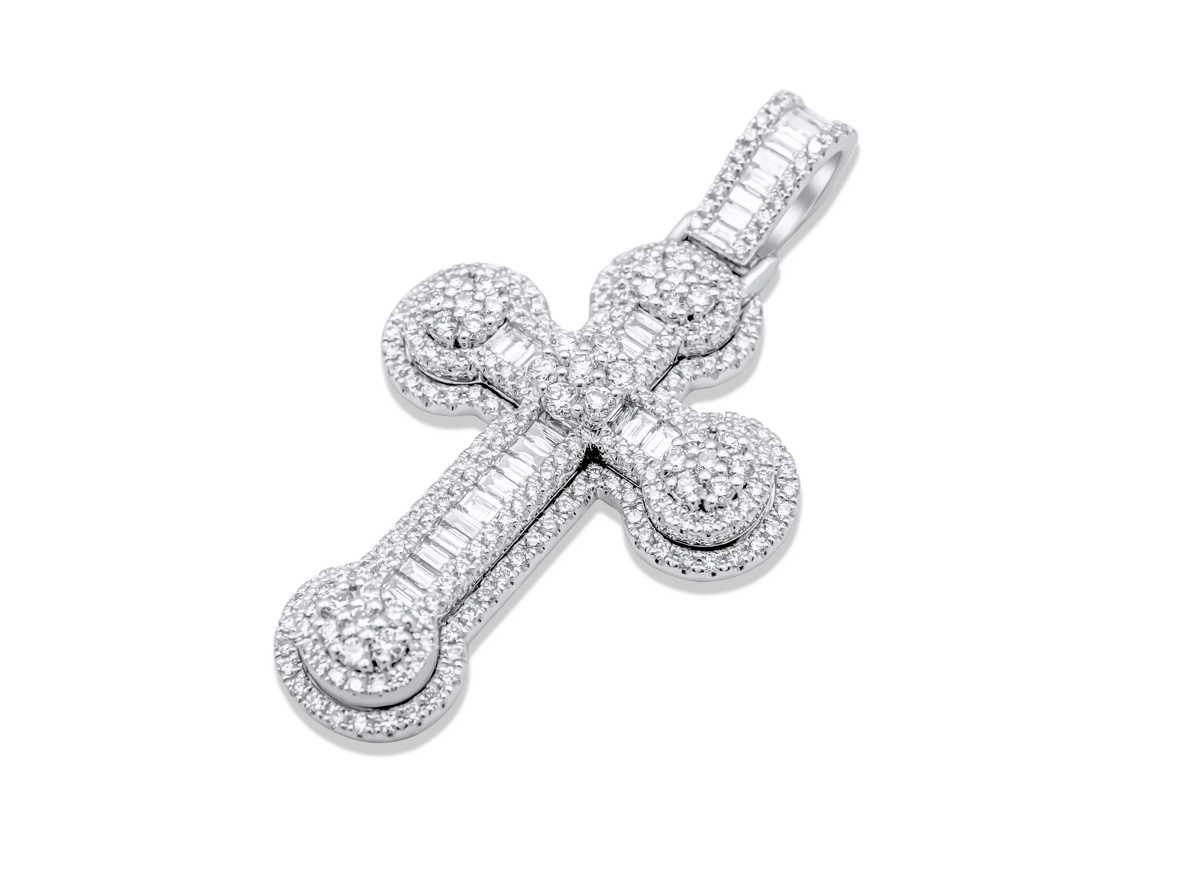 14K White Gold Diamond Cross Pendant 2.08 CT - Image 3