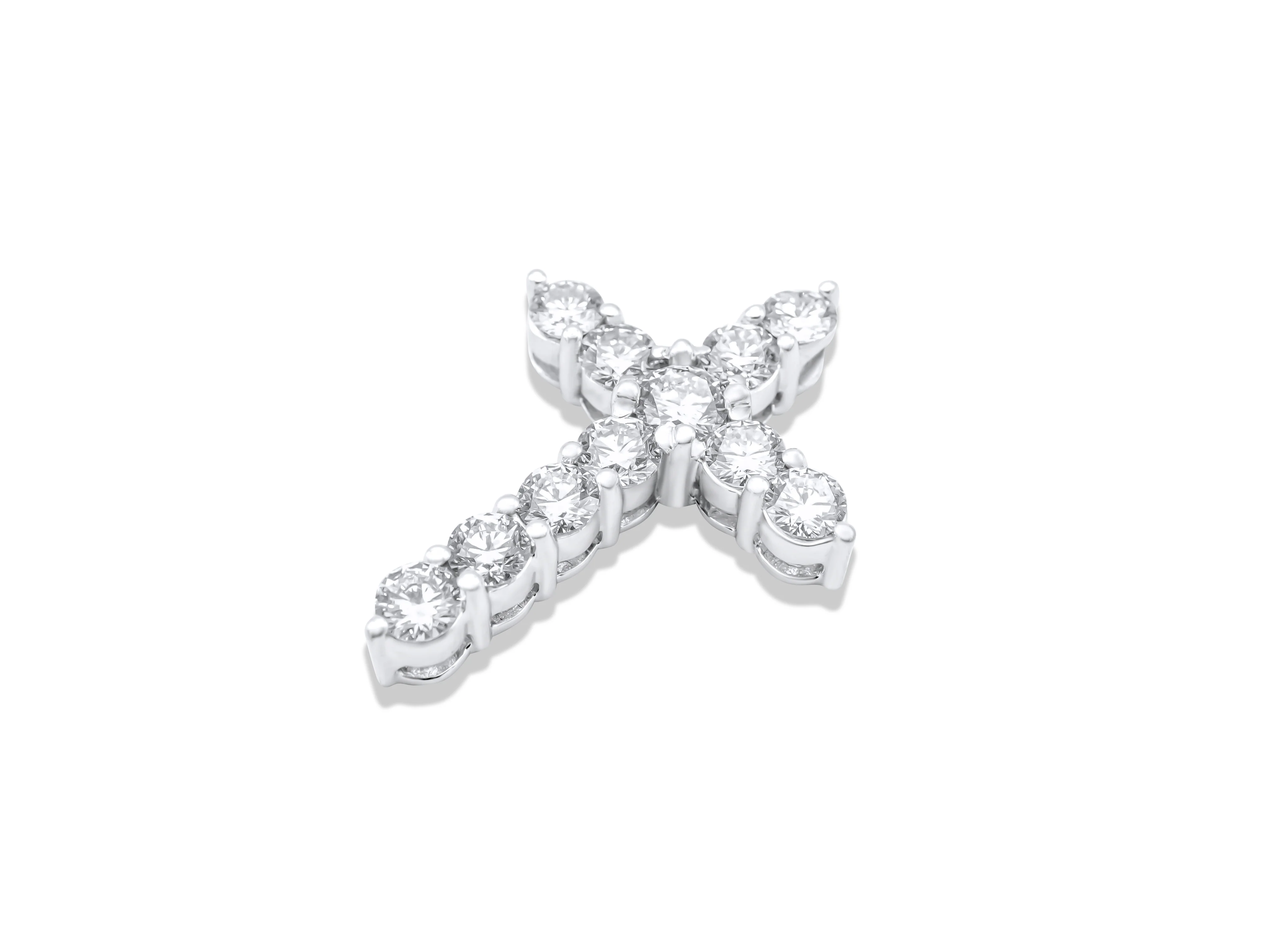 14k White Gold Diamond Cross Pendant 2.15ct - Image 3