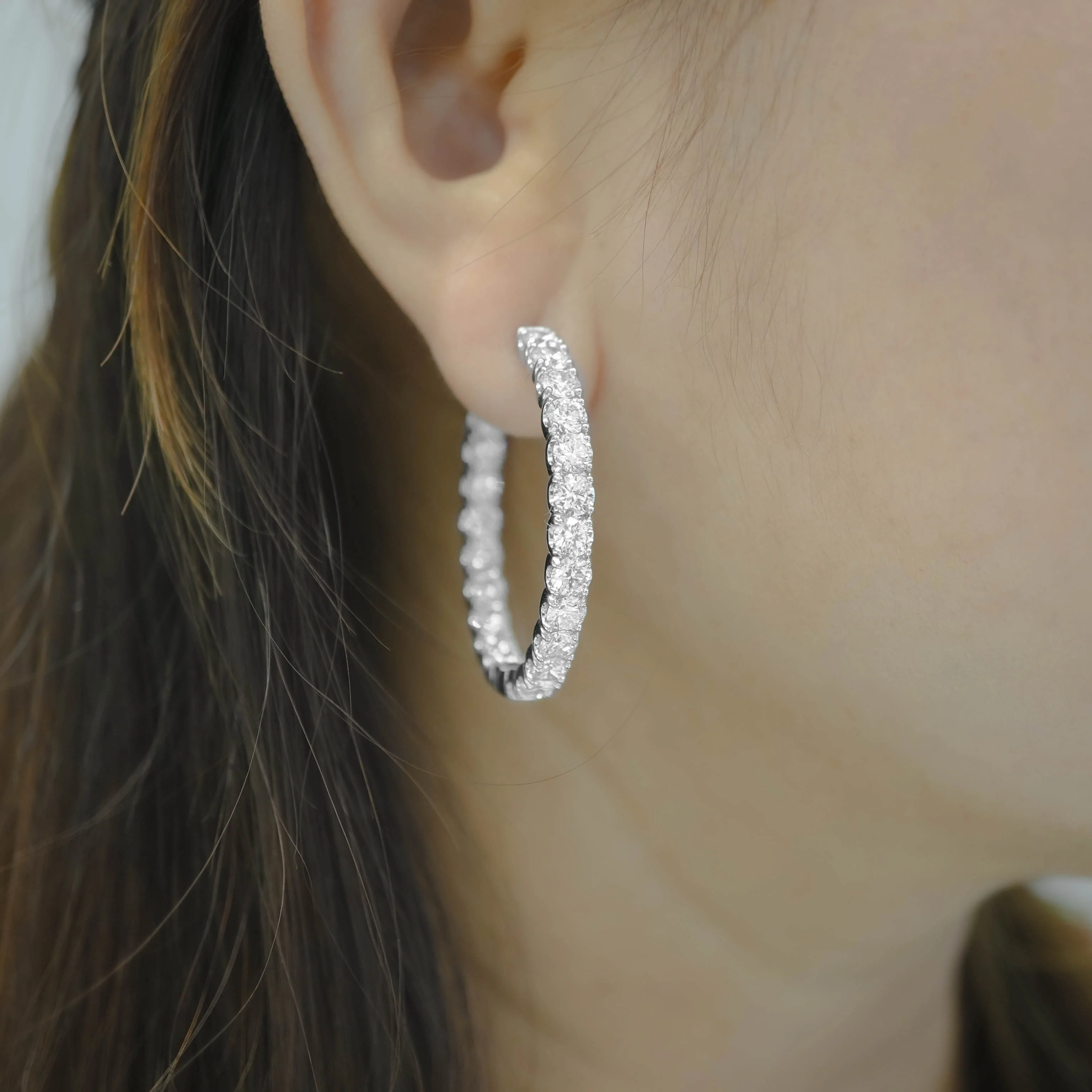 14K White Gold Diamond Hoop Earrings 10.10 CT - Image 2