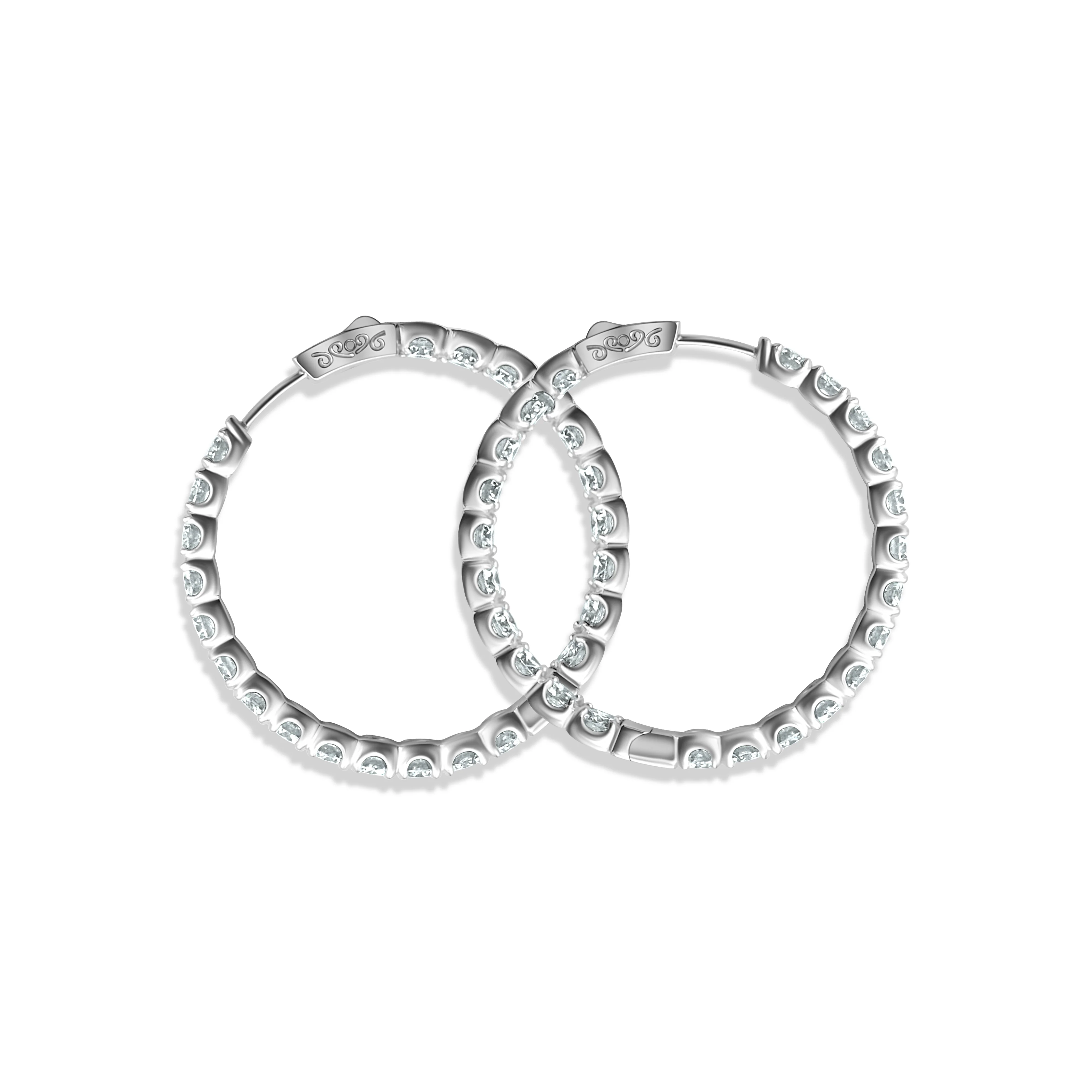 14K White Gold Diamond Hoop Earrings 10.10 CT - Image 3