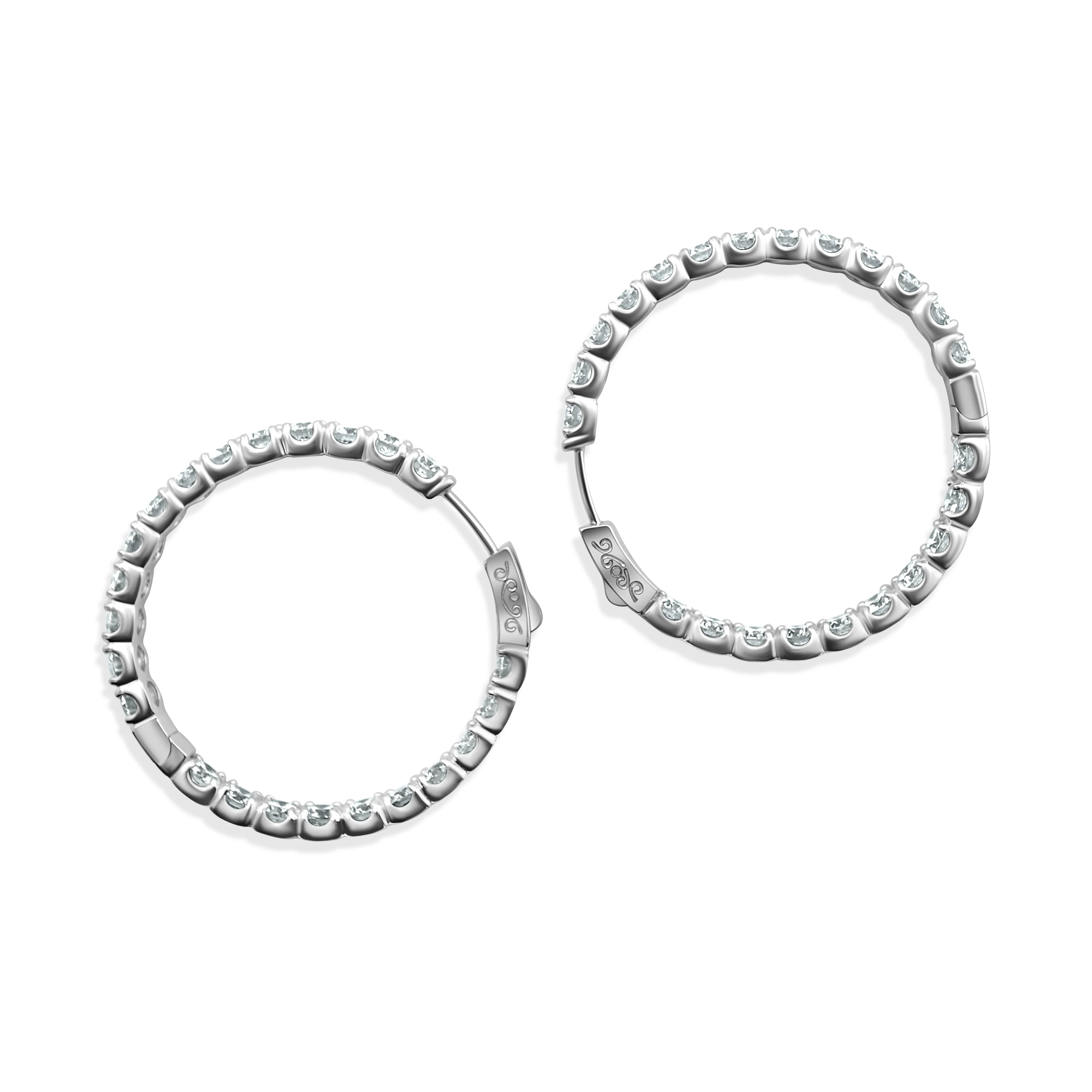 14K White Gold Diamond Hoop Earrings 10.10 CT - Image 4
