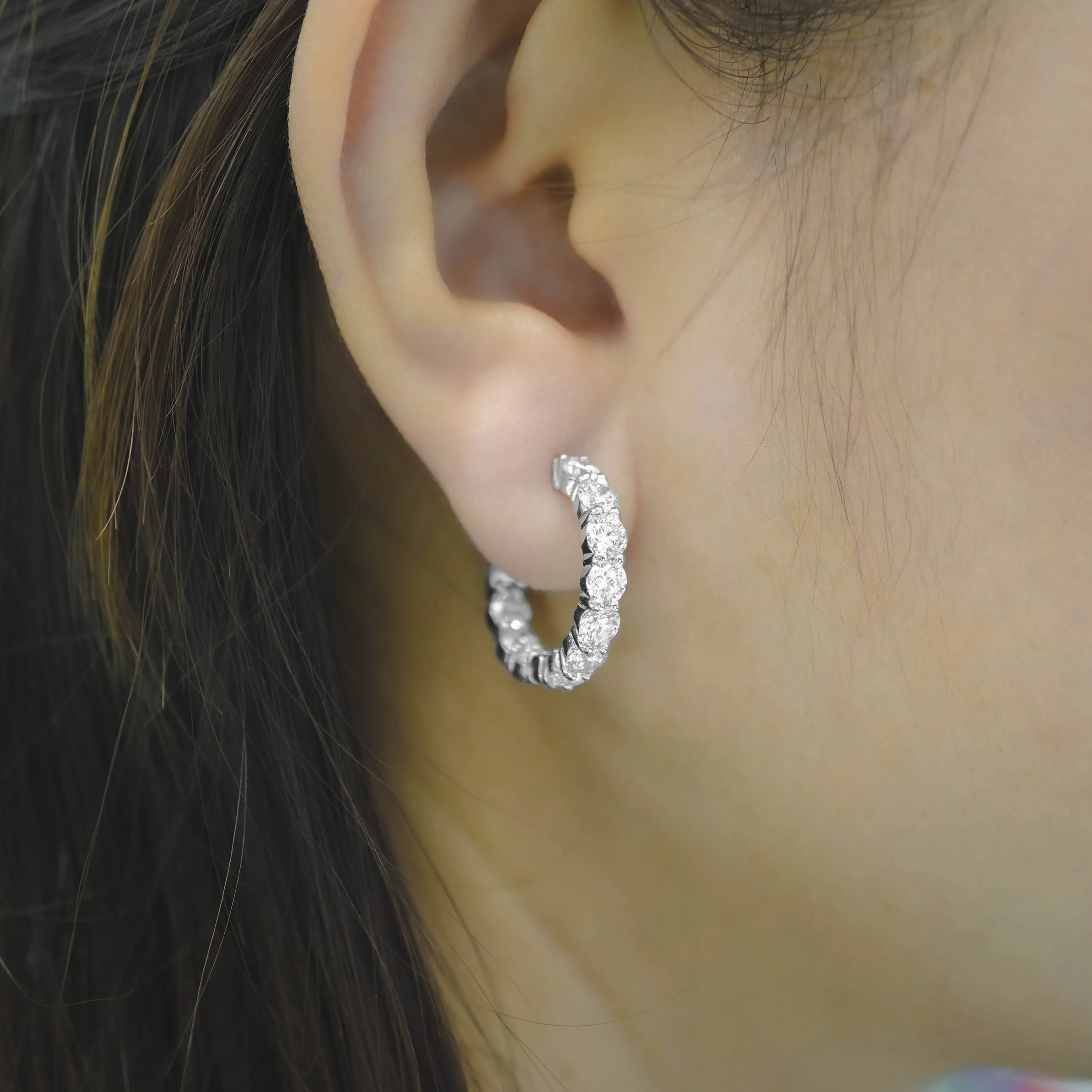 14K White Gold Diamond Hoop Earrings 4.50 CT - Image 2