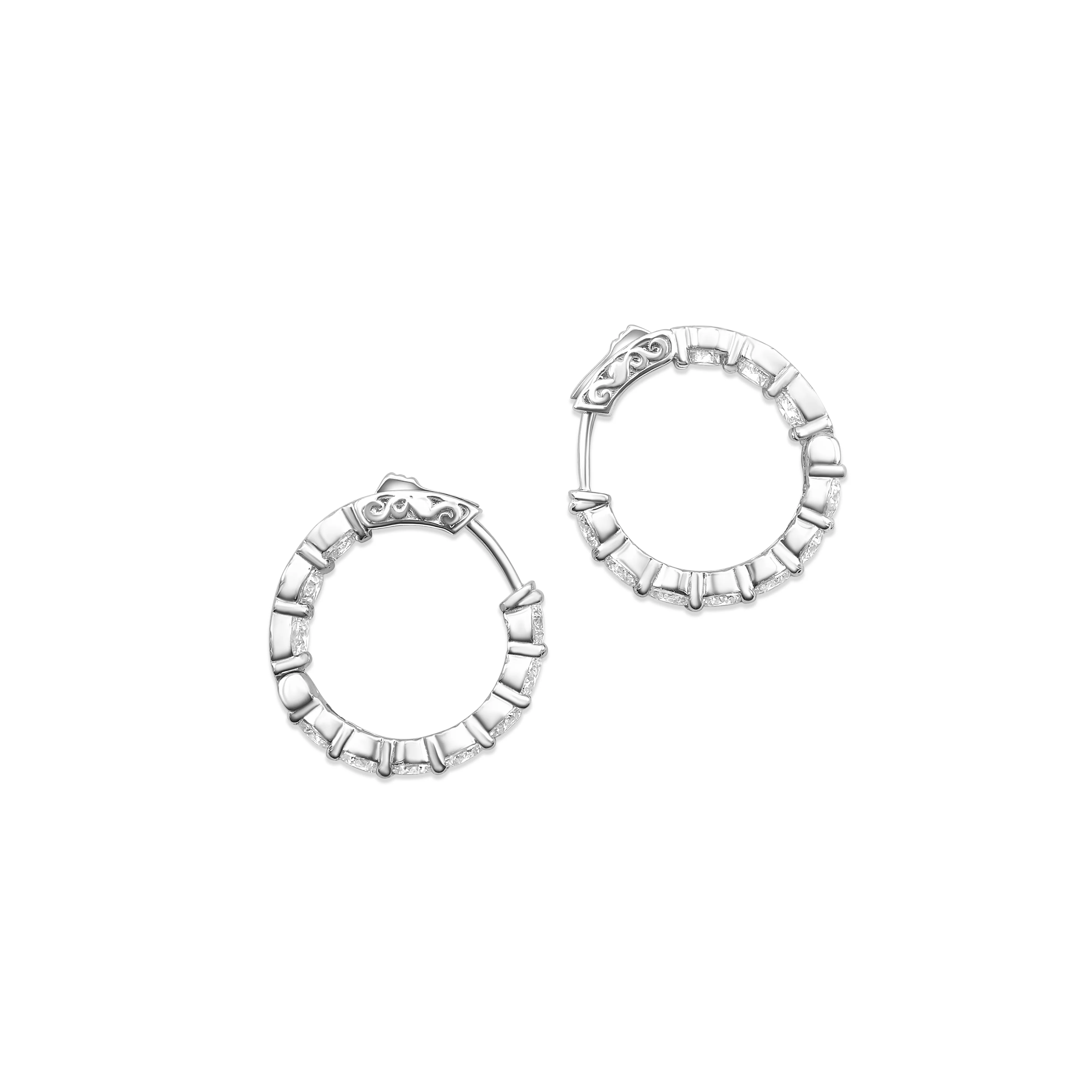 14K White Gold Diamond Hoop Earrings 4.55 CT - Image 3