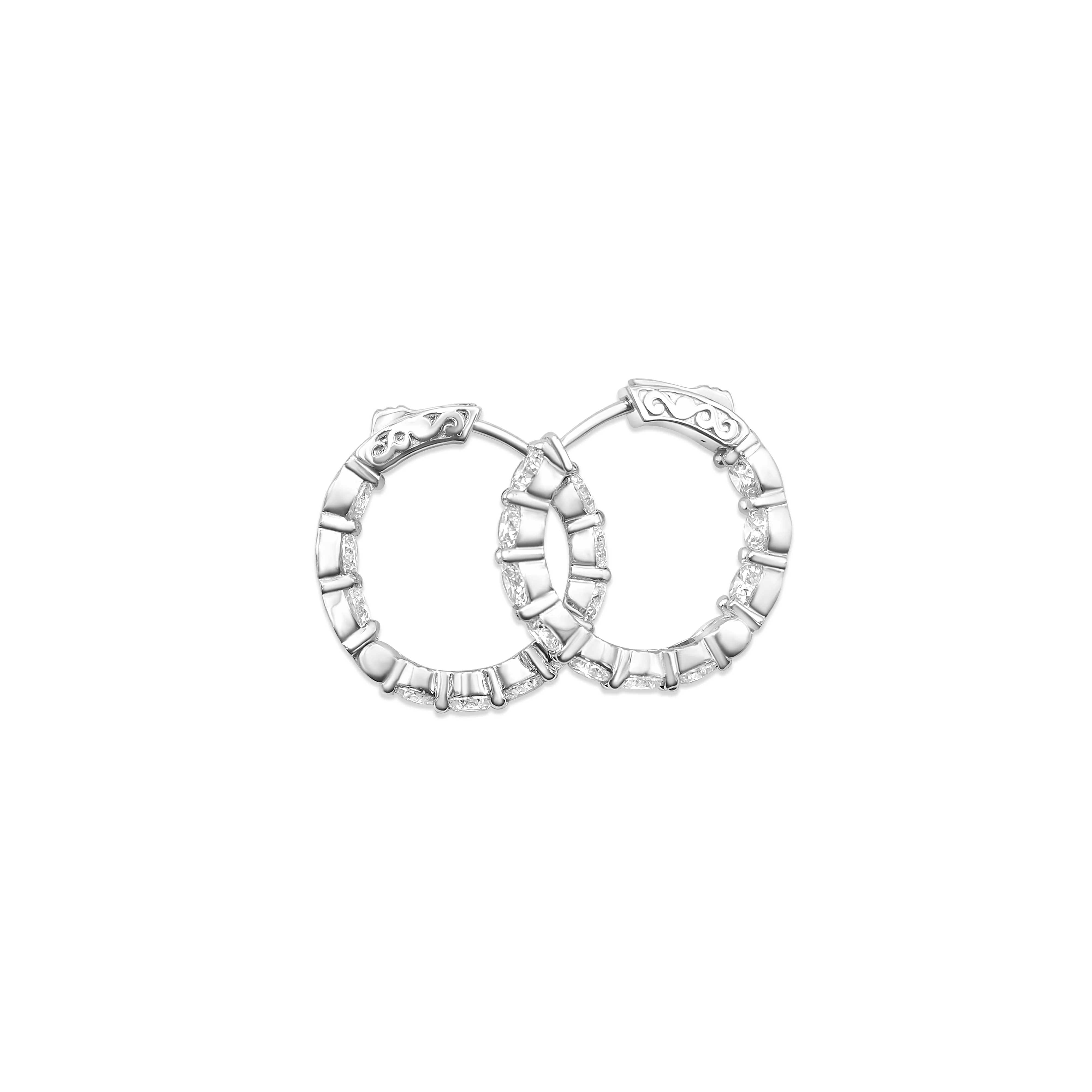 14K White Gold Diamond Hoop Earrings 4.55 CT - Image 4