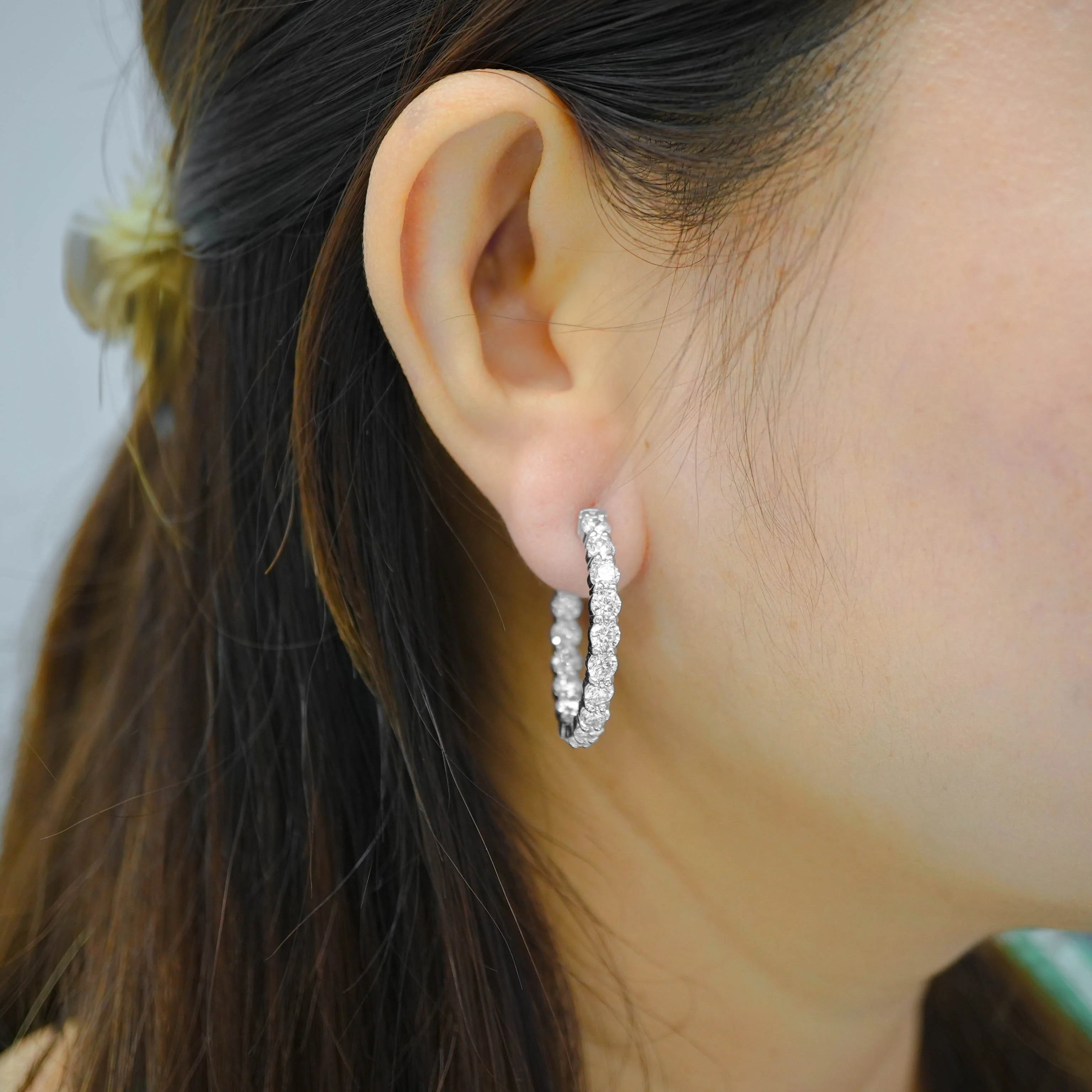 14K White Gold Diamond Hoop Earrings 5.19 CT - Image 2