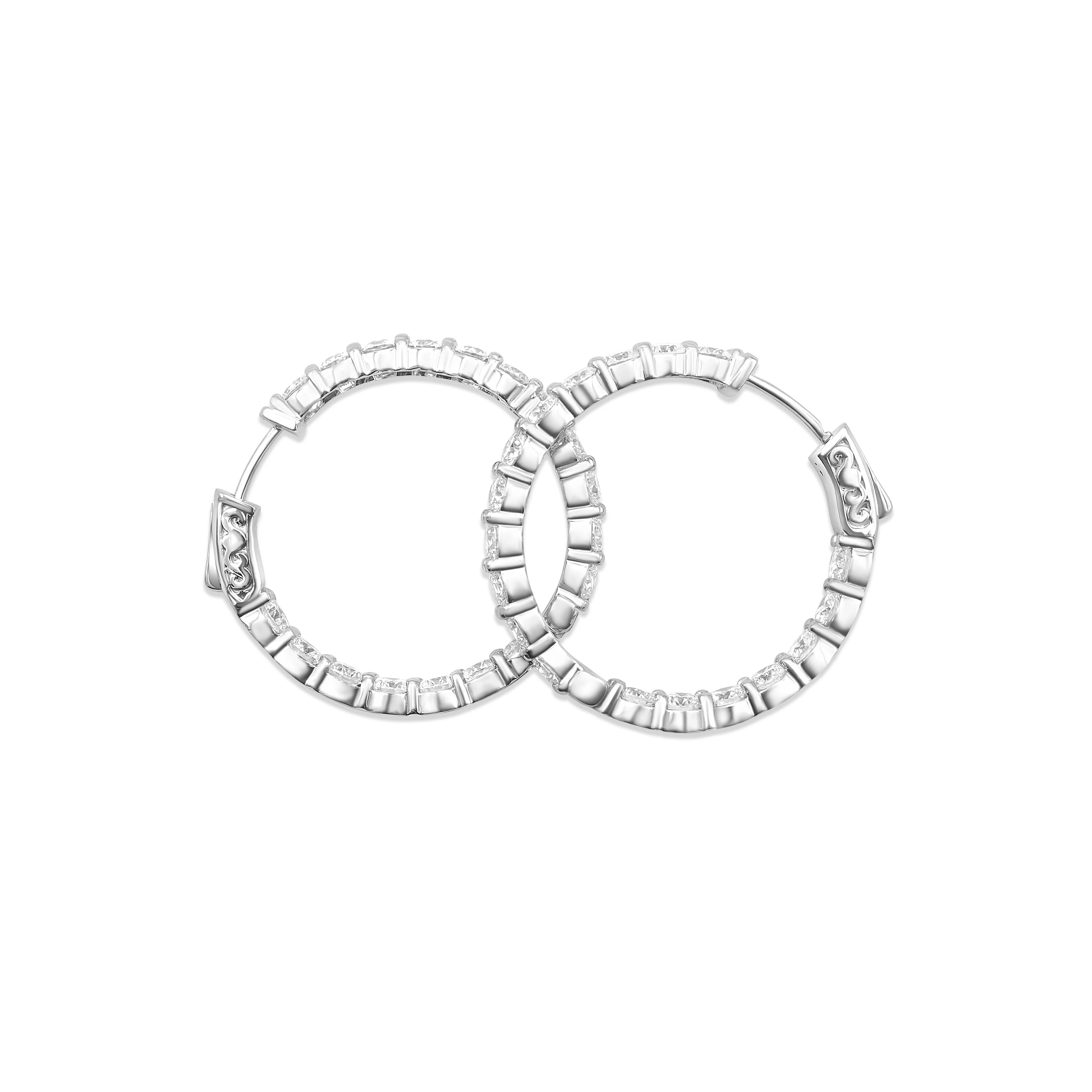 14K White Gold Diamond Hoop Earrings 5.19 CT - Image 3