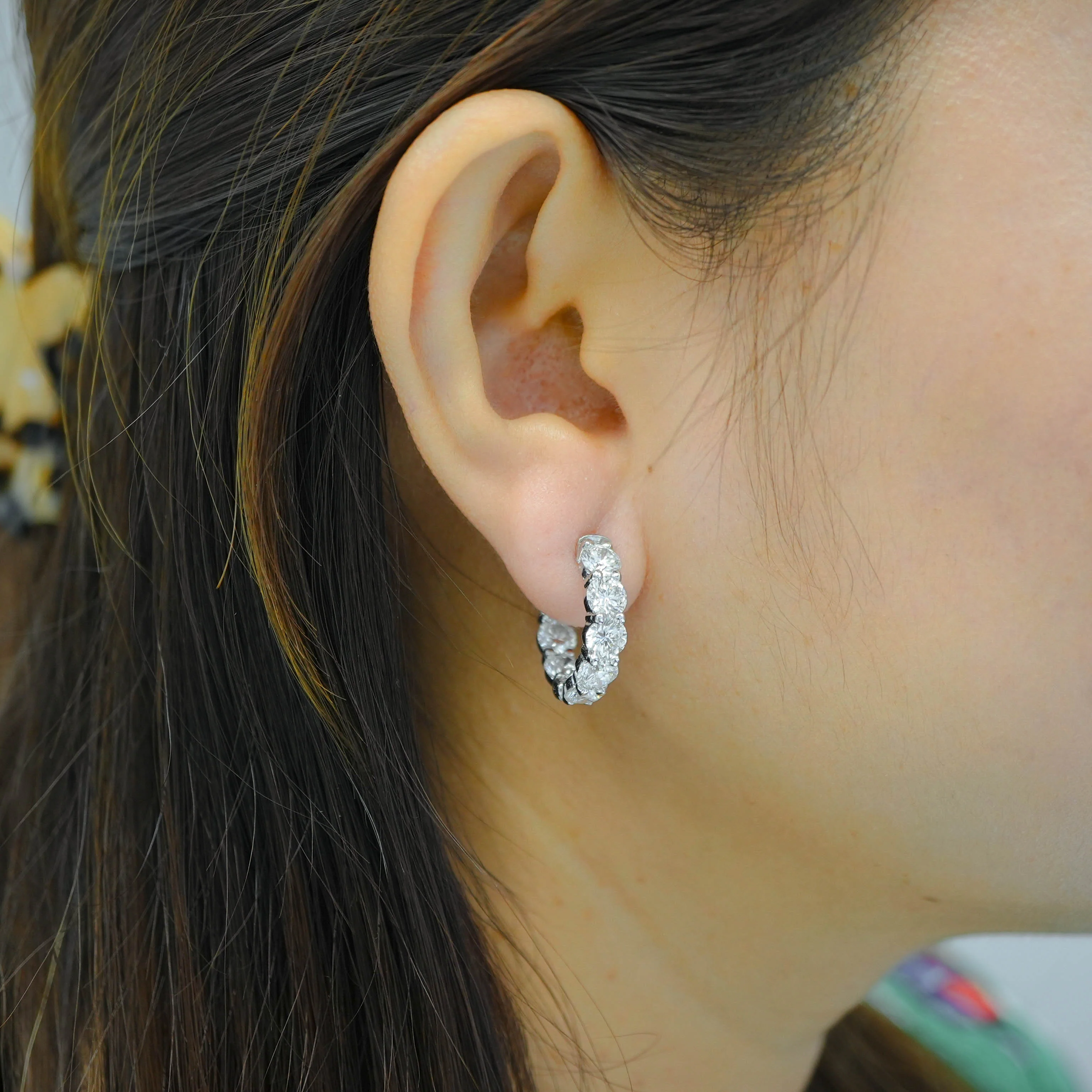 14K White Gold Diamond Hoop Earrings 8.17 CT - Image 2