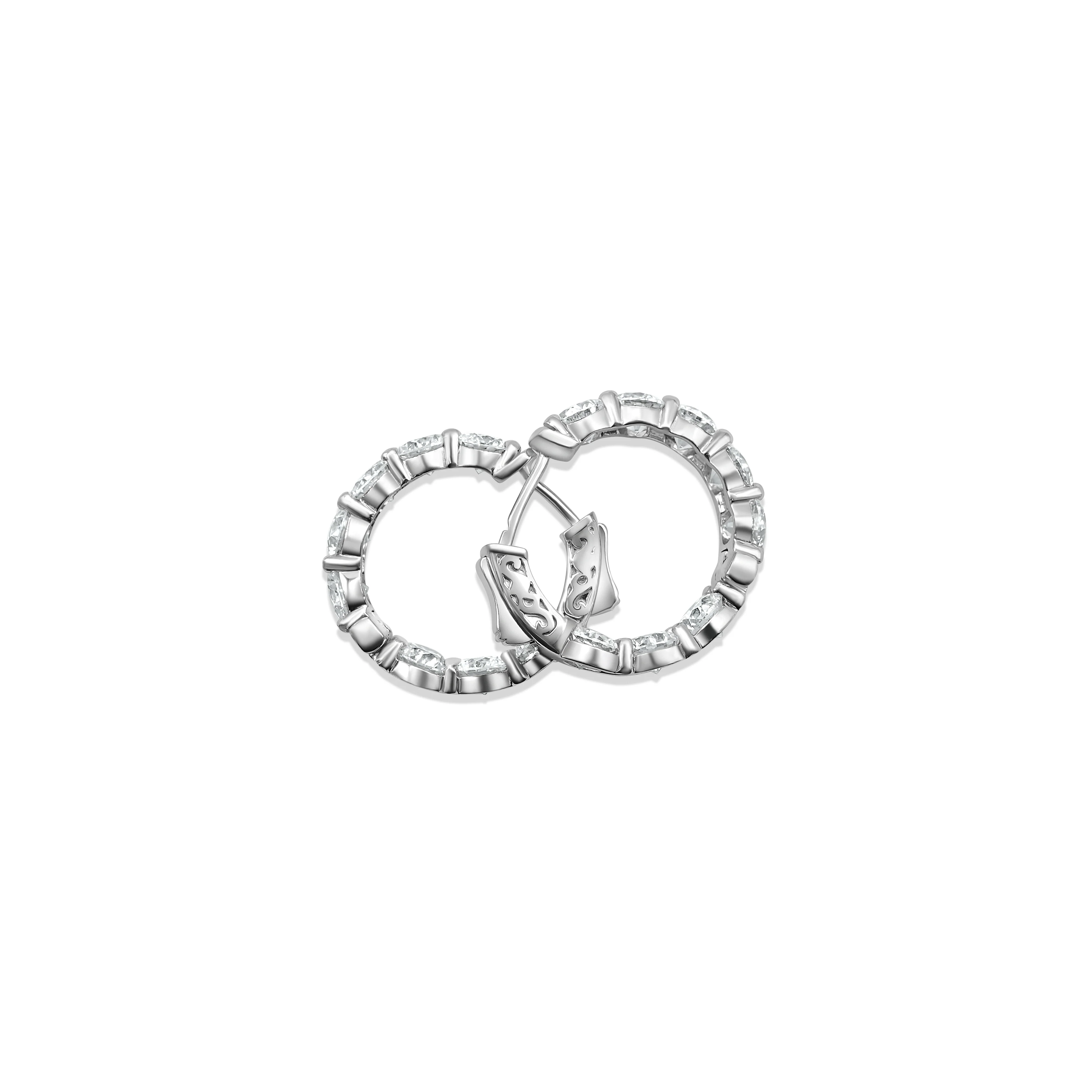 14K White Gold Diamond Hoop Earrings 8.17 CT - Image 4