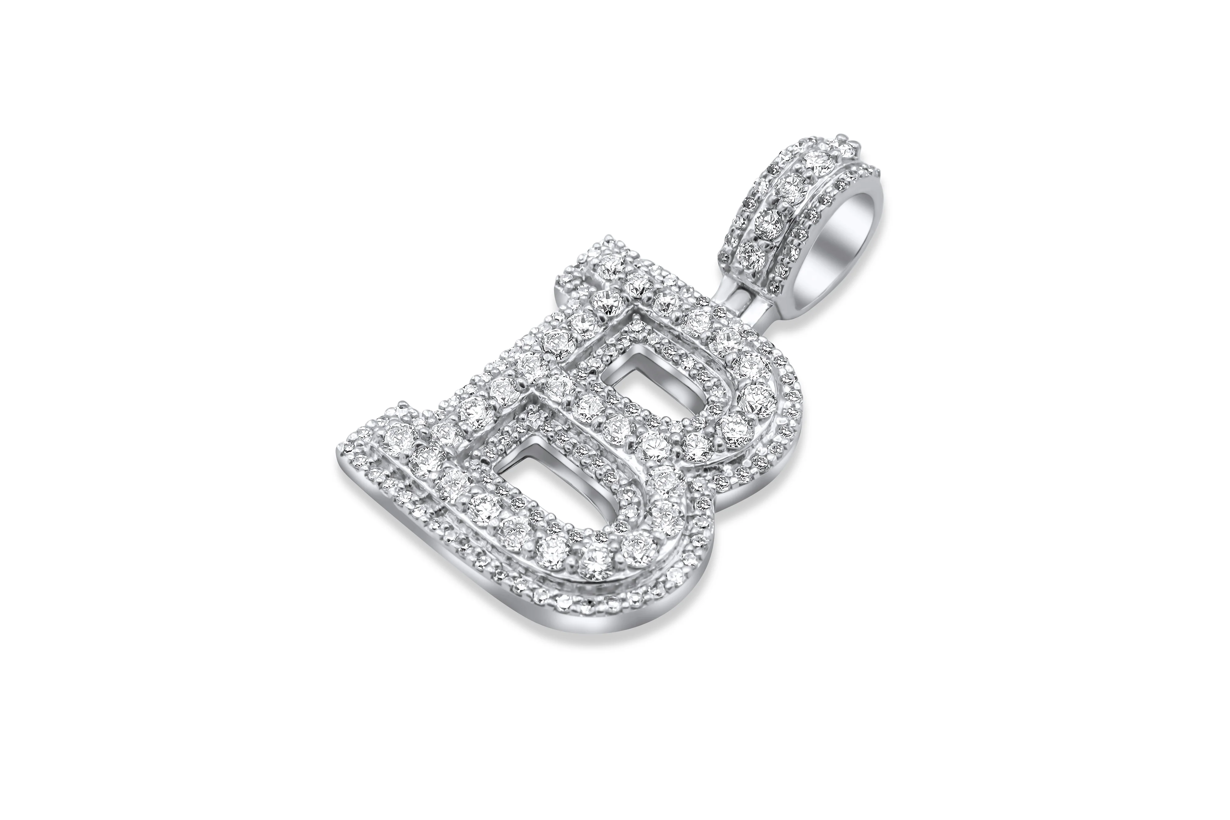 14k White Gold Diamond Initial "B" Pendant  1.12 CT - Image 3