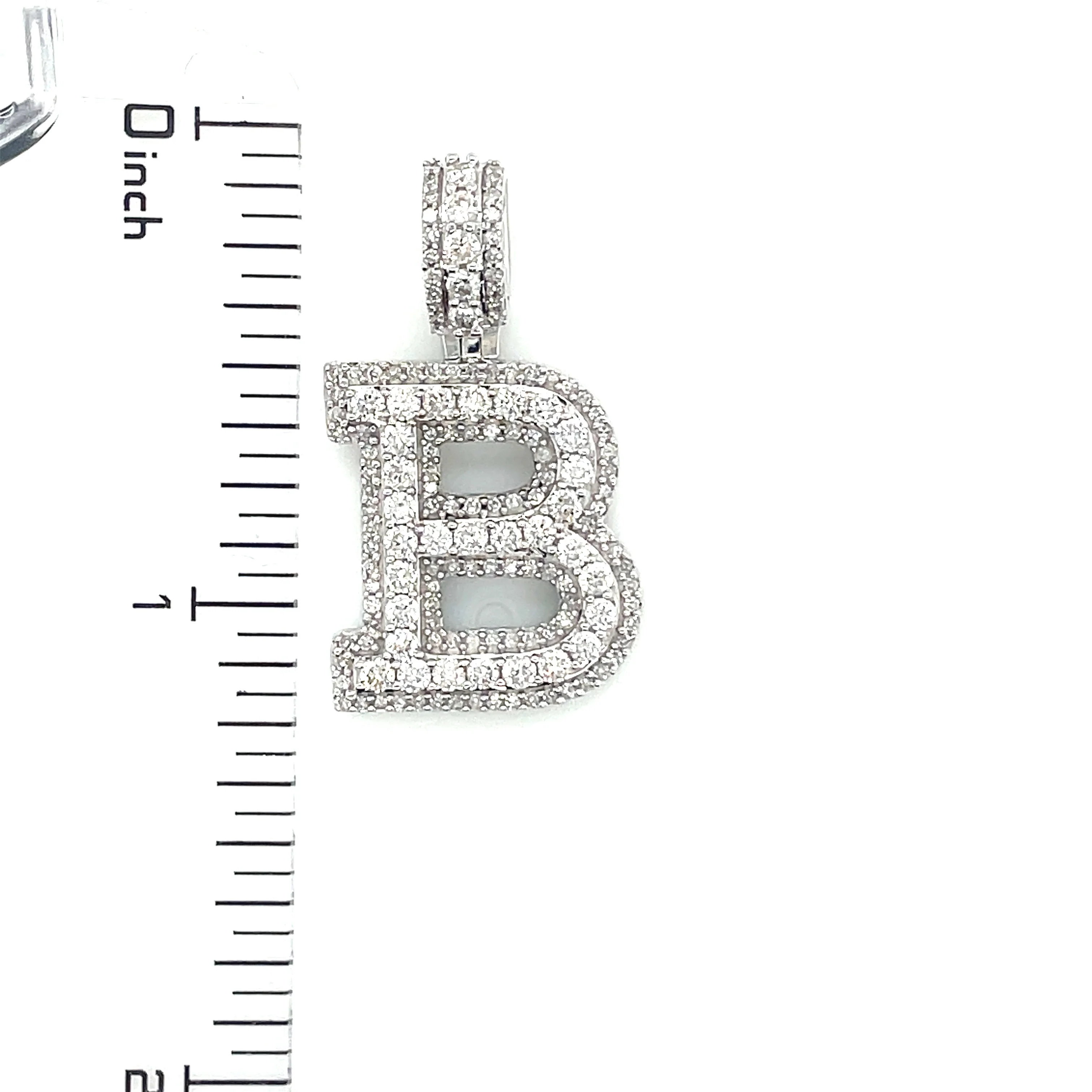 14k White Gold Diamond Initial "B" Pendant  1.12 CT - Image 4