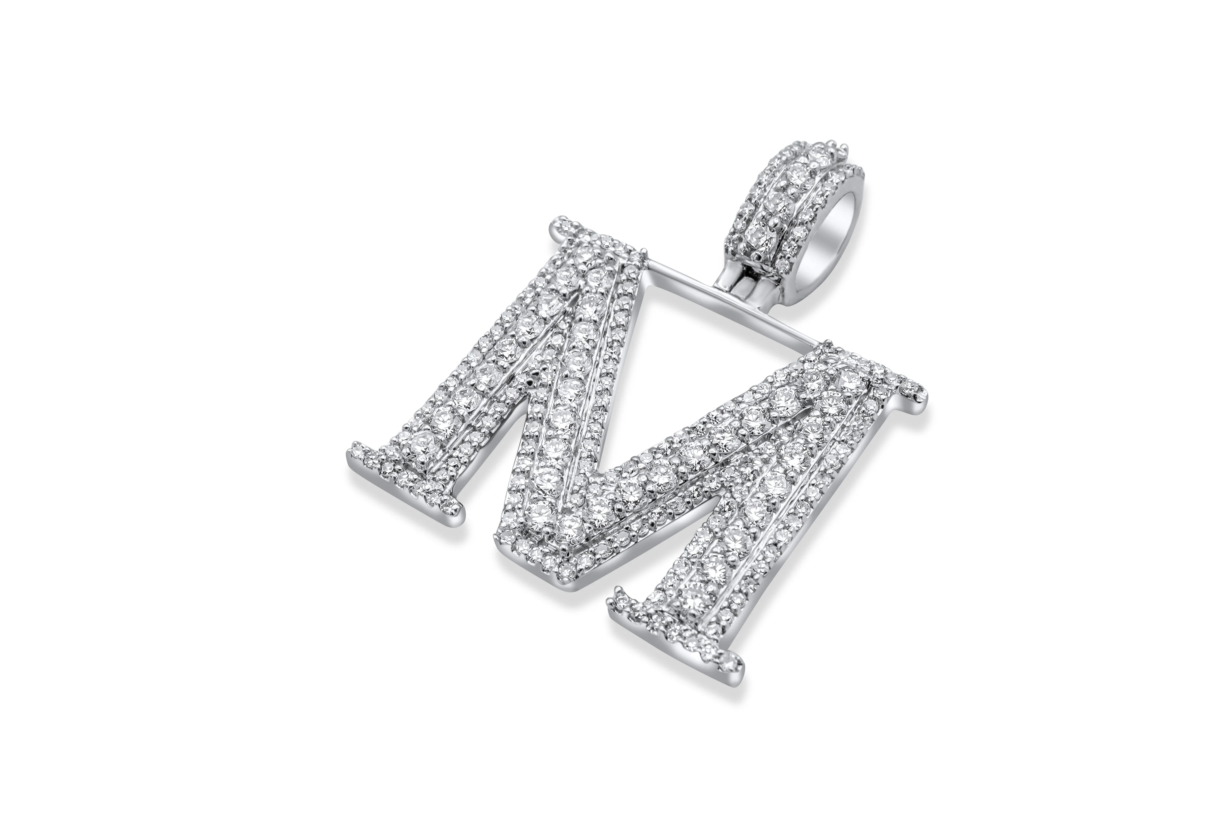14k White Gold Diamond Initial "M" Pendant  1.34 CT - Image 3